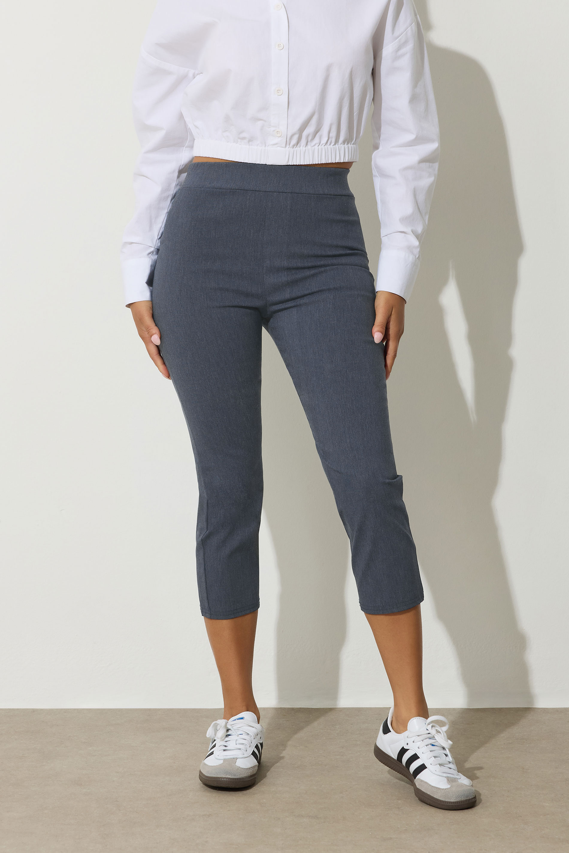 PixieGirl Petite Women's Blue Slim Fit Capri Cropped Trousers | PixieGirl 2