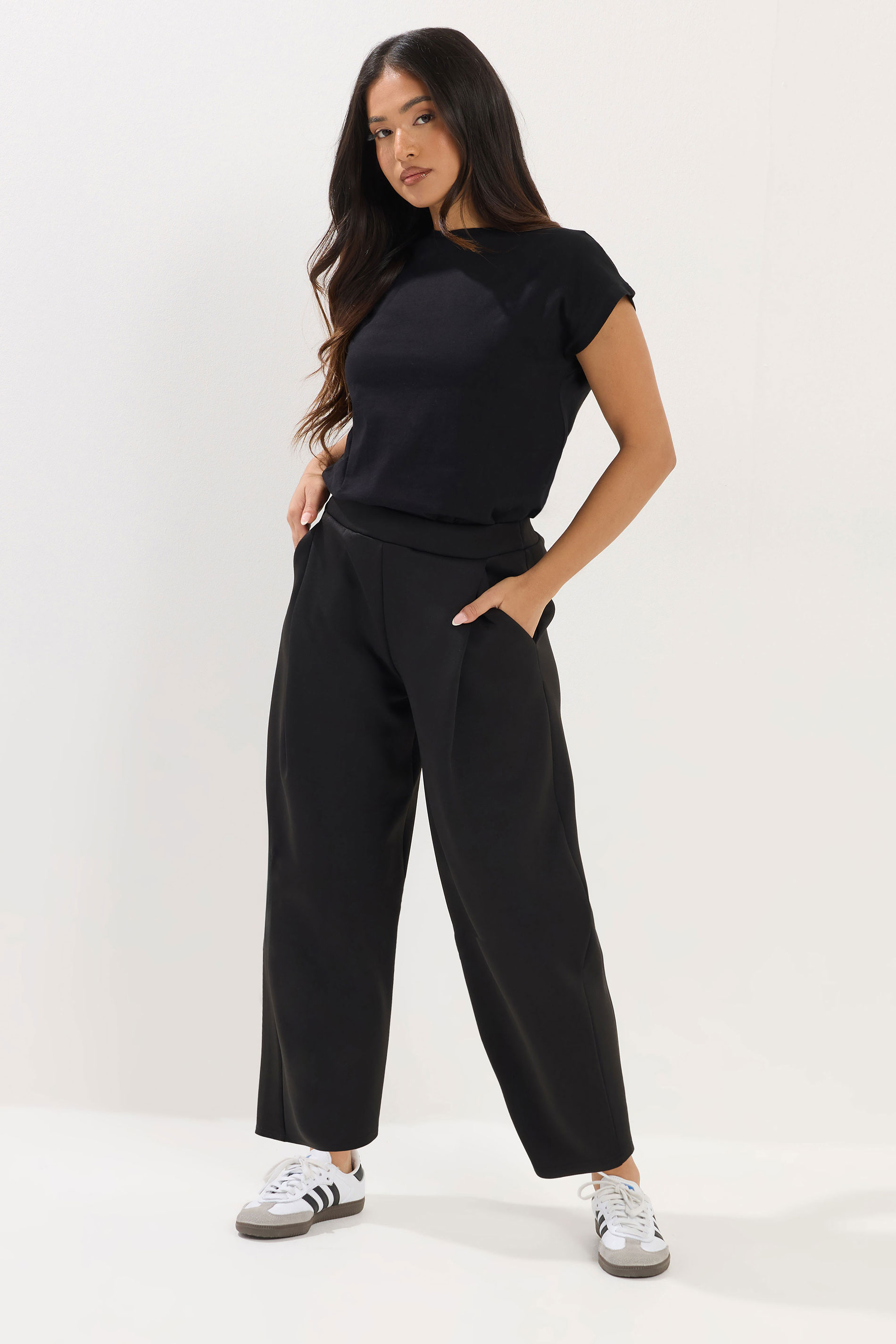 Pixiegirl Women's Black Petite Jersey Pleated Barrel Trousers Size Petite > 12