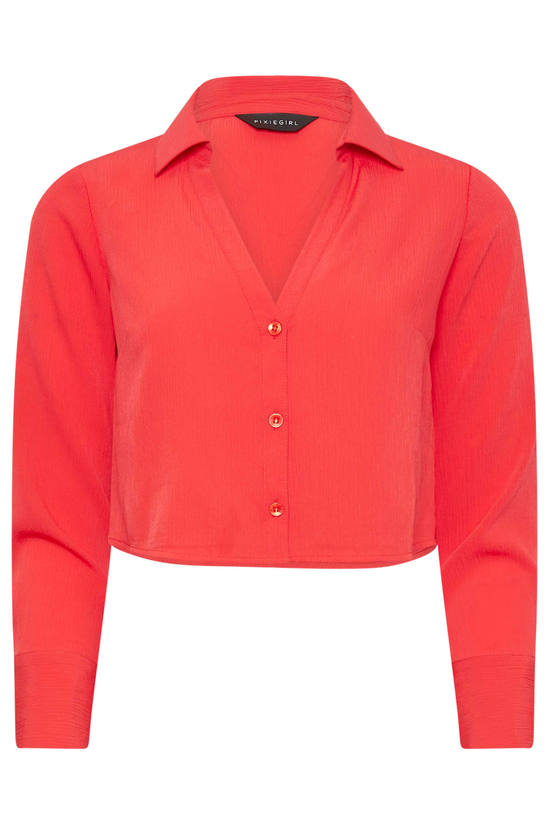 PixieGirl Petite Womens Red Textured Cropped Shirt | PixieGirl 6