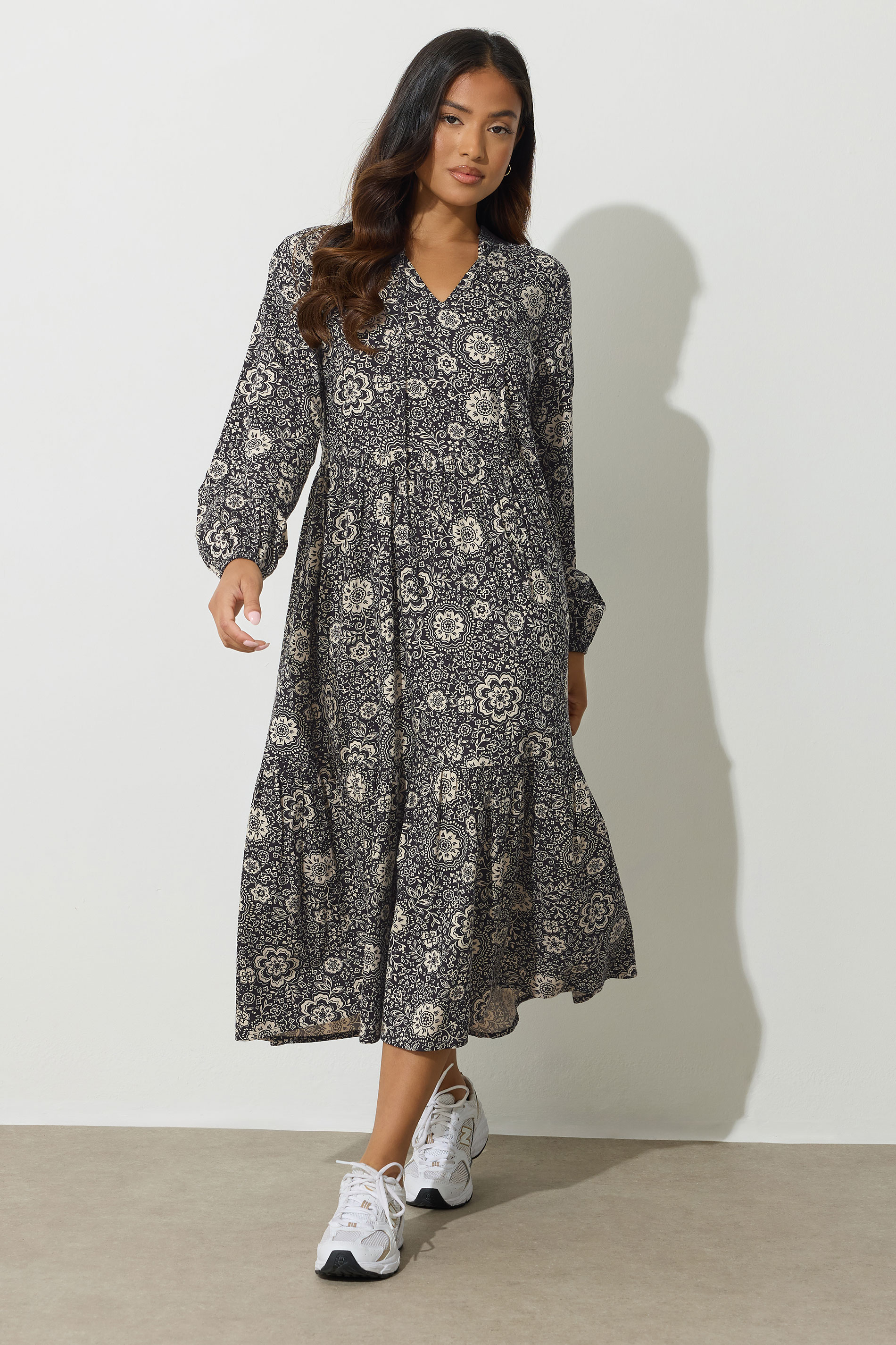 PixieGirl Petite Women's Black Floral Tie Midaxi Dress | PixieGirl 2