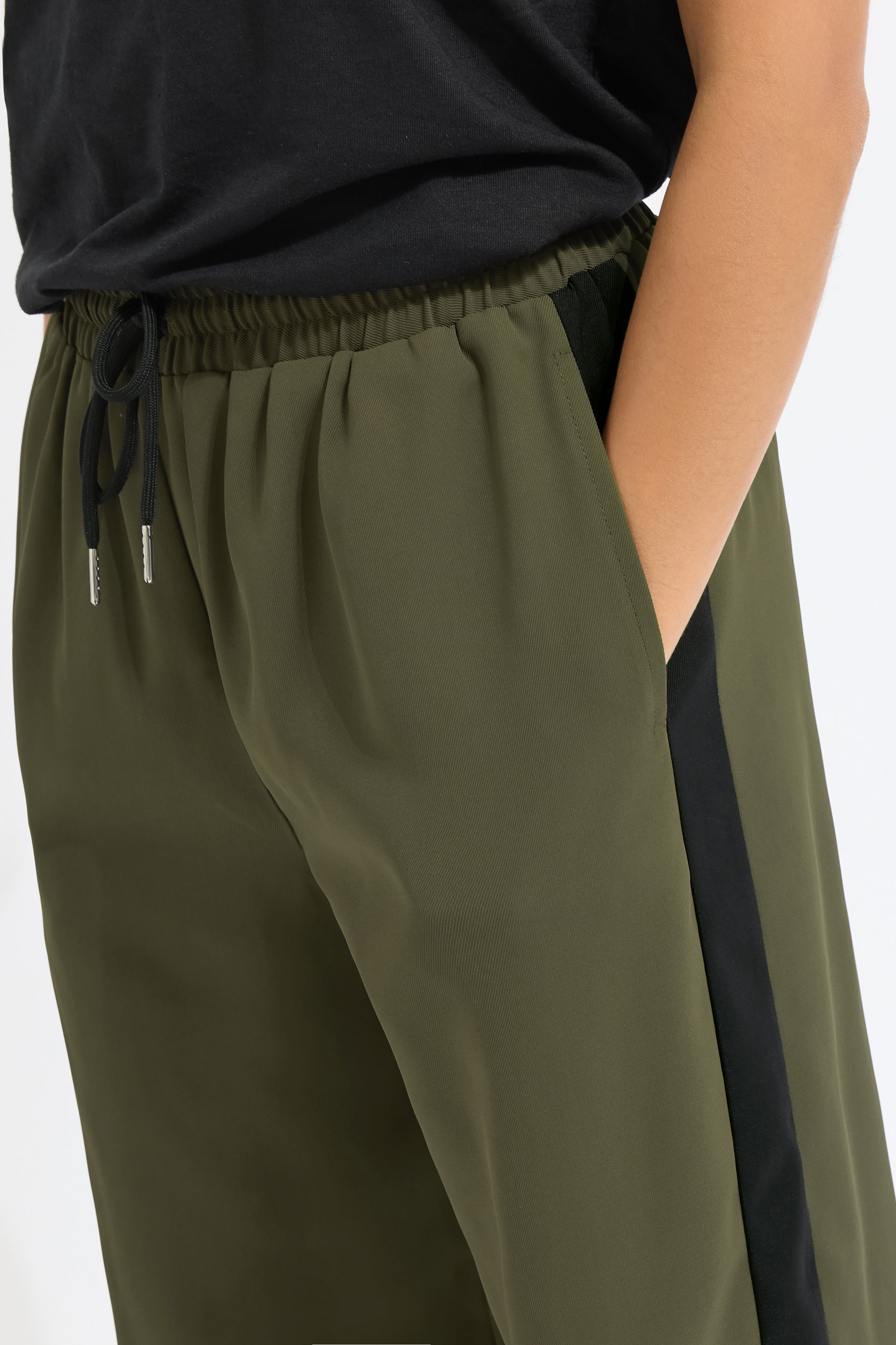 PixieGirl Petite Women's Khaki Green Striped Wide Leg Trousers | PixieGirl 4