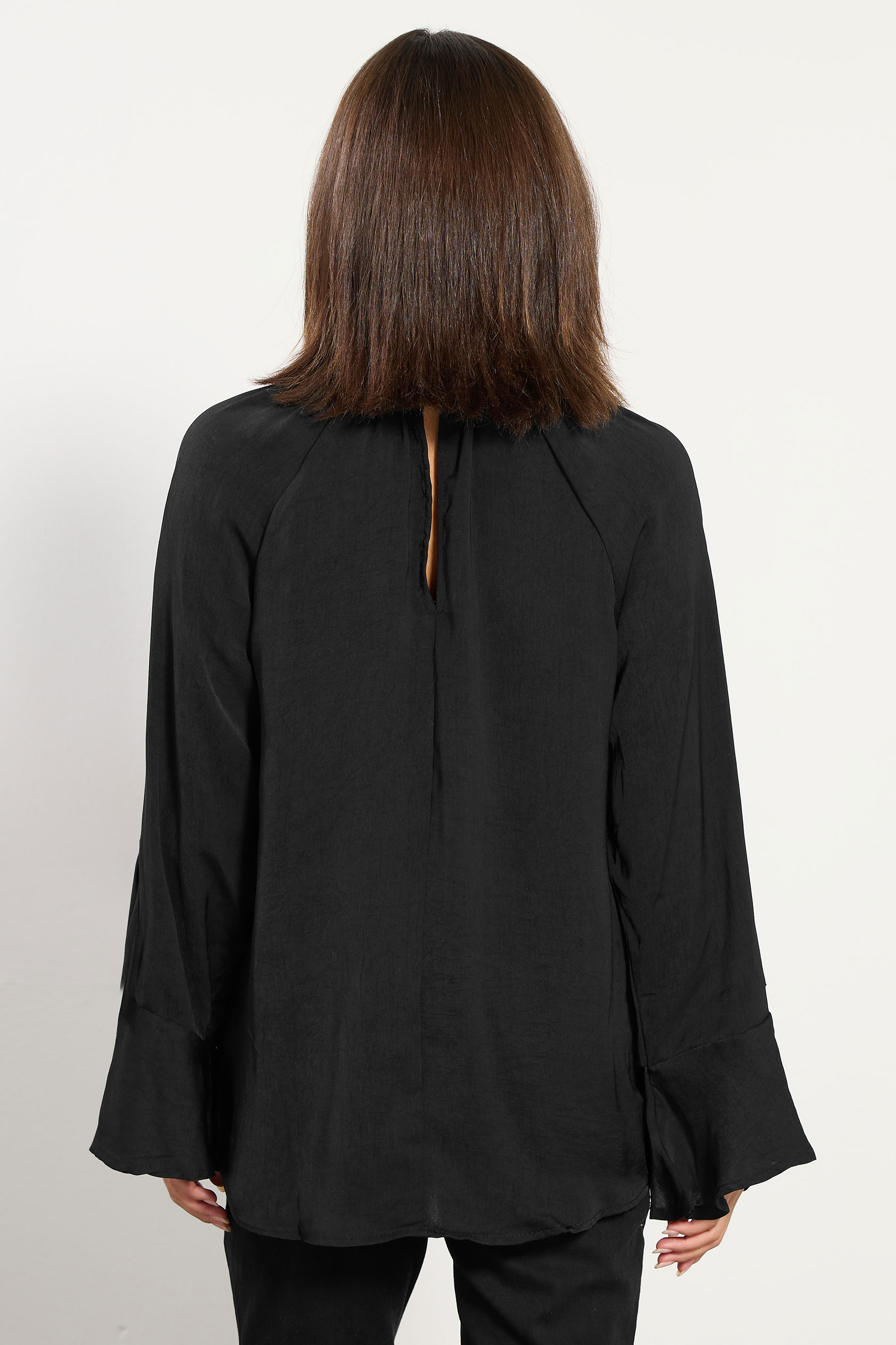 PixieGirl Petite Women's Black Satin Frill Blouse | PixieGirl 3