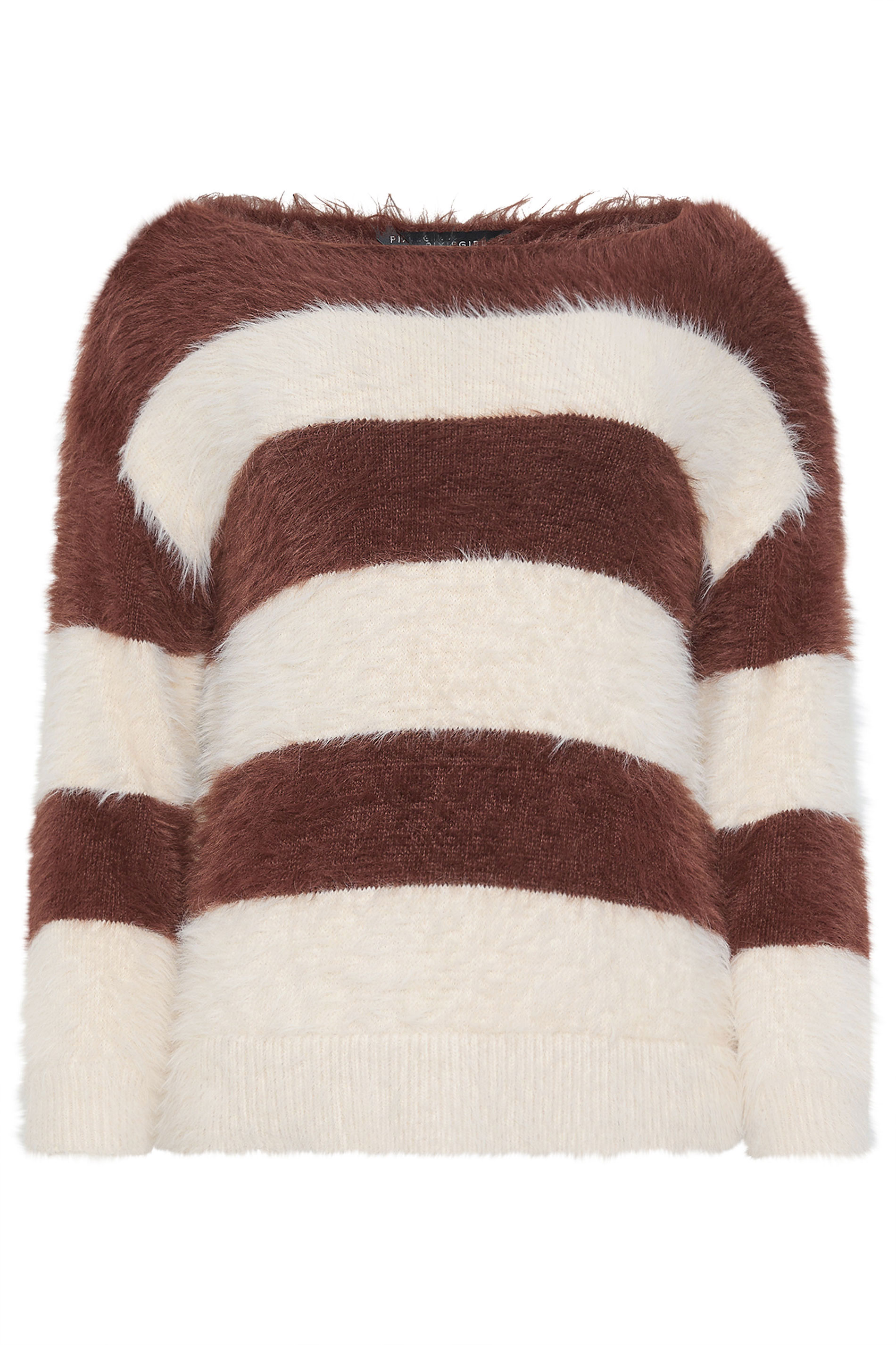 PixieGirl Petite Women's Brown Stripe Fluffy Knitted Jumper | PixieGirl 5