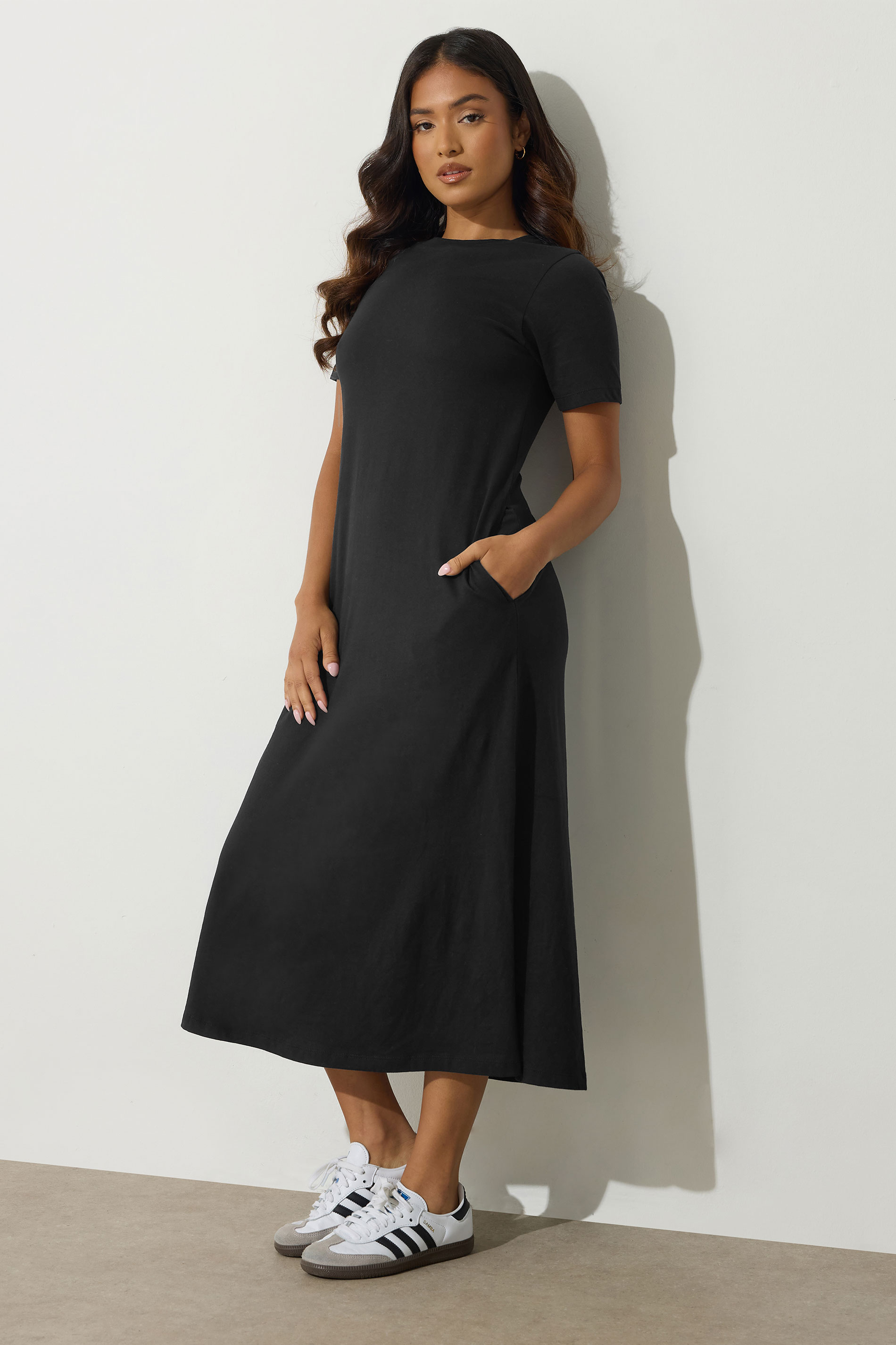 PixieGirl Petite Women's Black Cotton T-Shirt Maxi Dress | PixieGirl 2