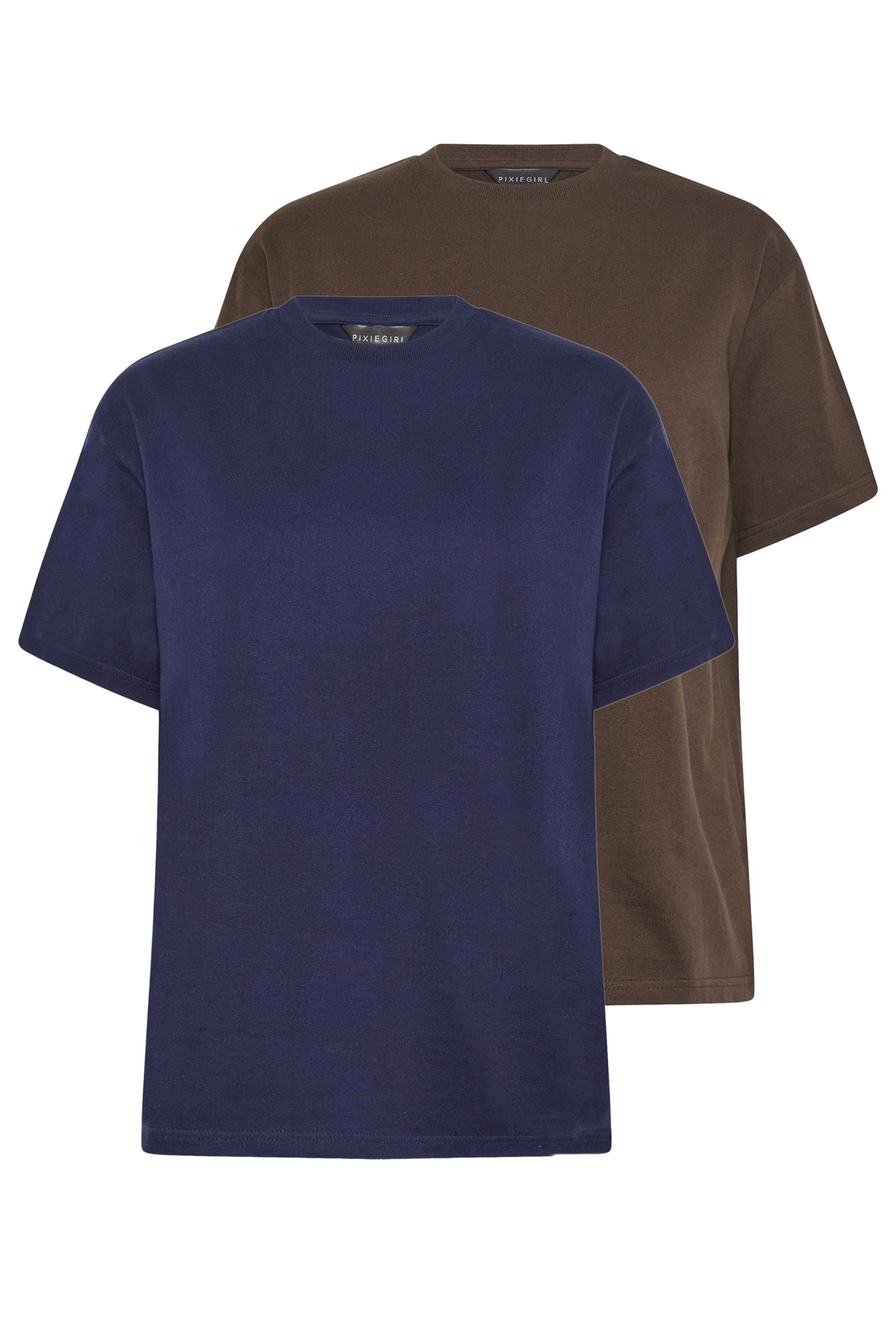 PixieGirl Petite Women's 2 PACK Chocolate Brown & Navy Blue Oversized T-Shirts | PixieGirl 1