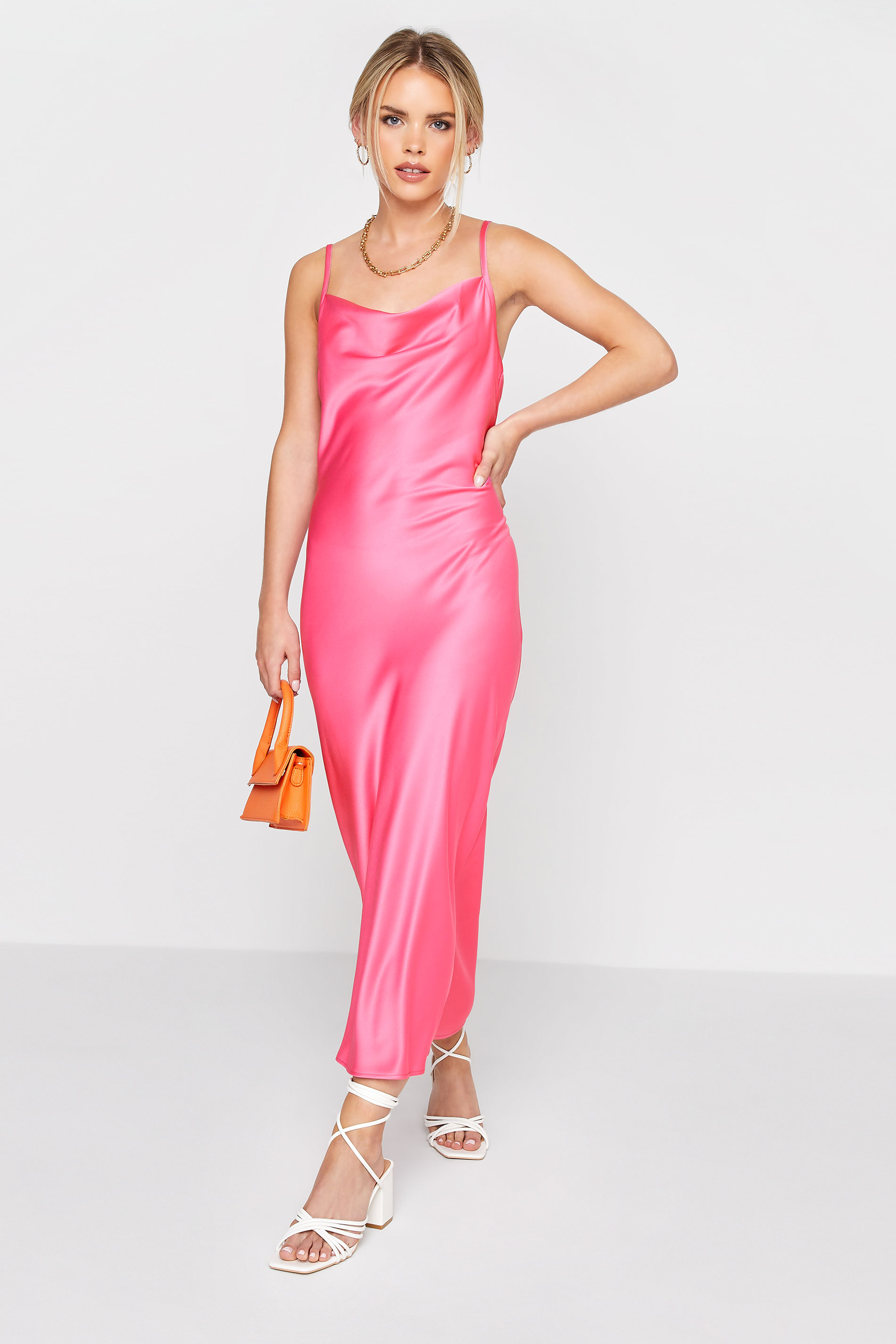 Petite Hot Pink Satin Slip Dress | PixieGirl 2