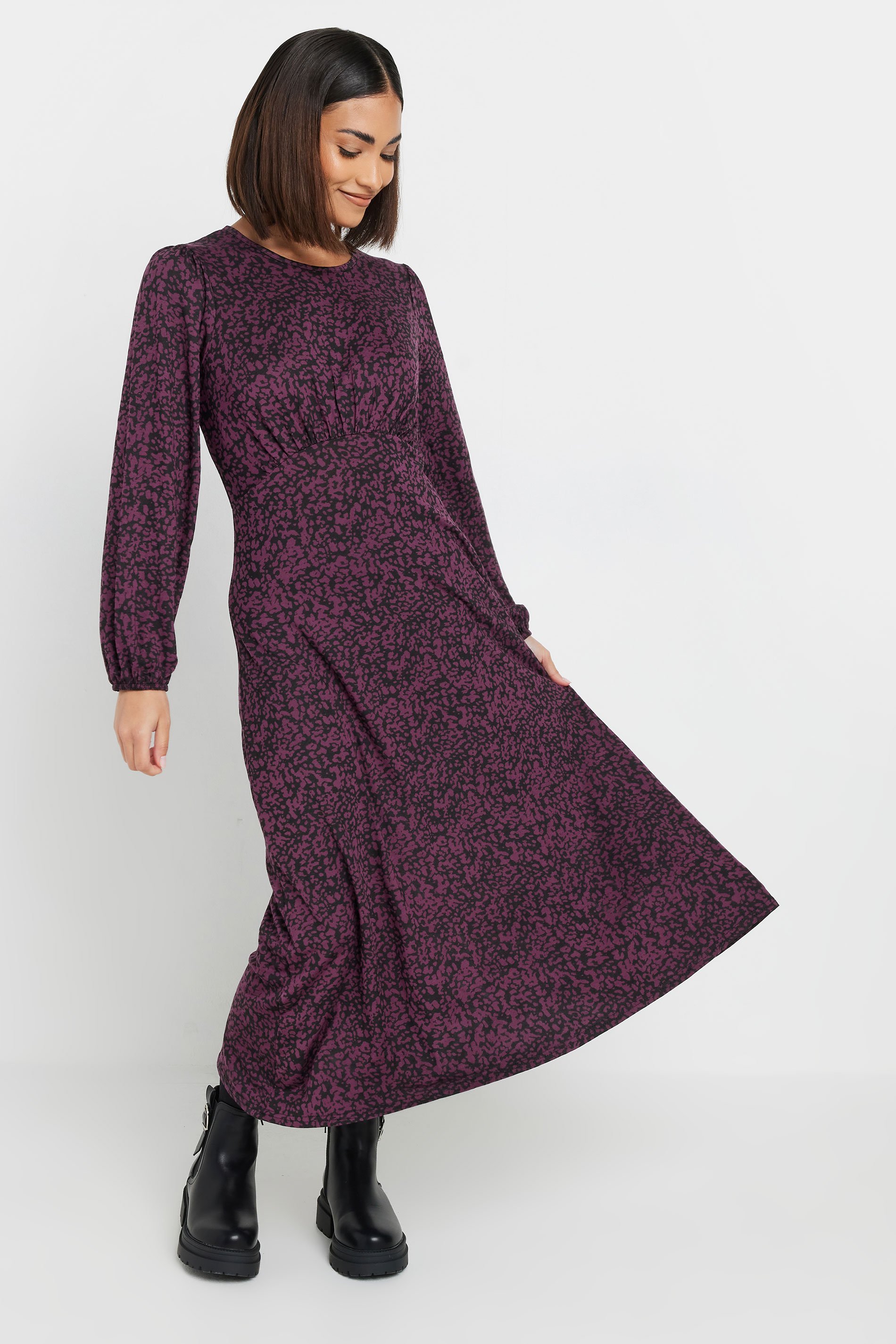 PixieGirl Petite Women's Burgundy Red Abstract Print Smock Dress | PixieGirl 1