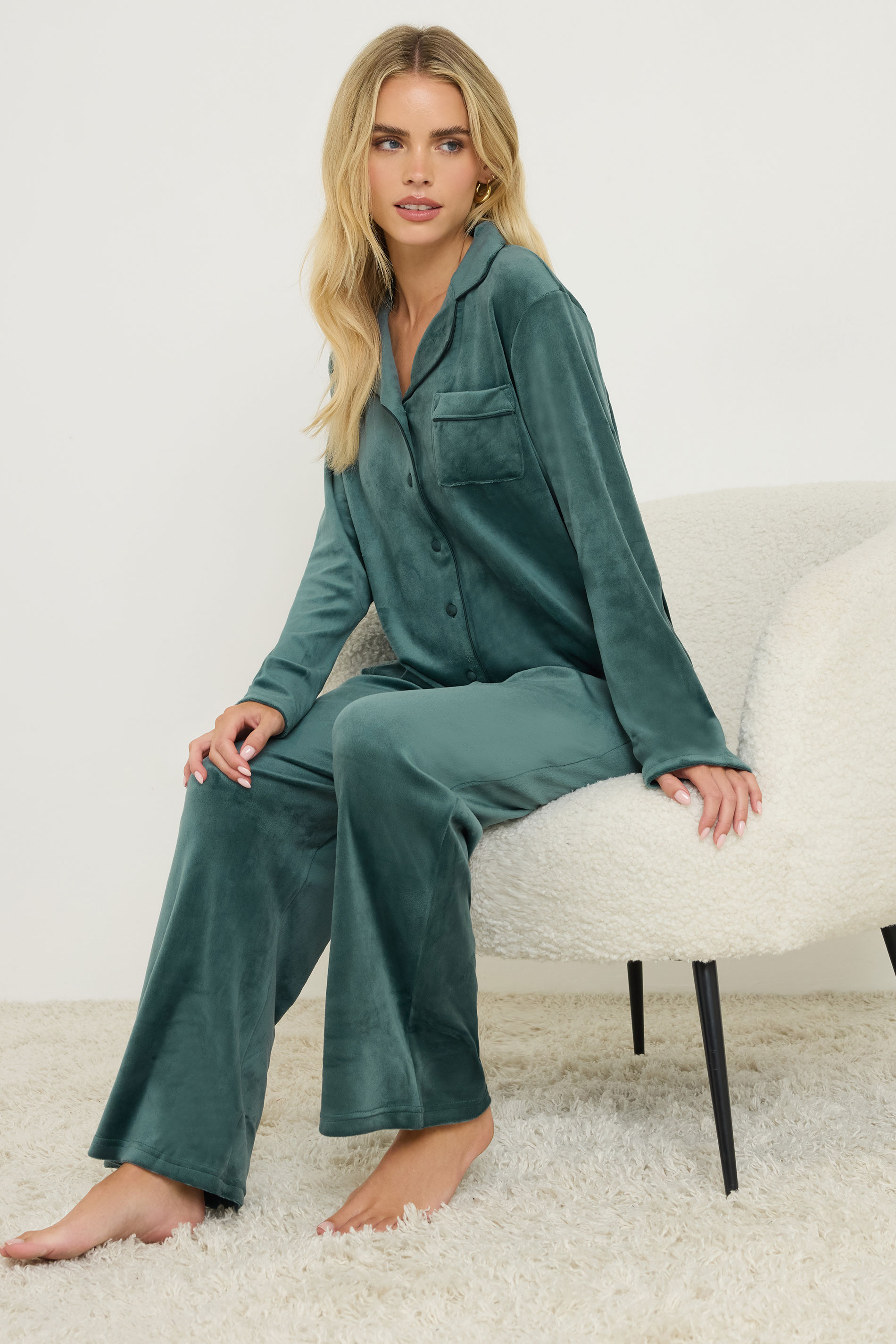 PixieGirl Petite Women's Green Super Luxe Touch Pyjama Set | PixieGirl 2