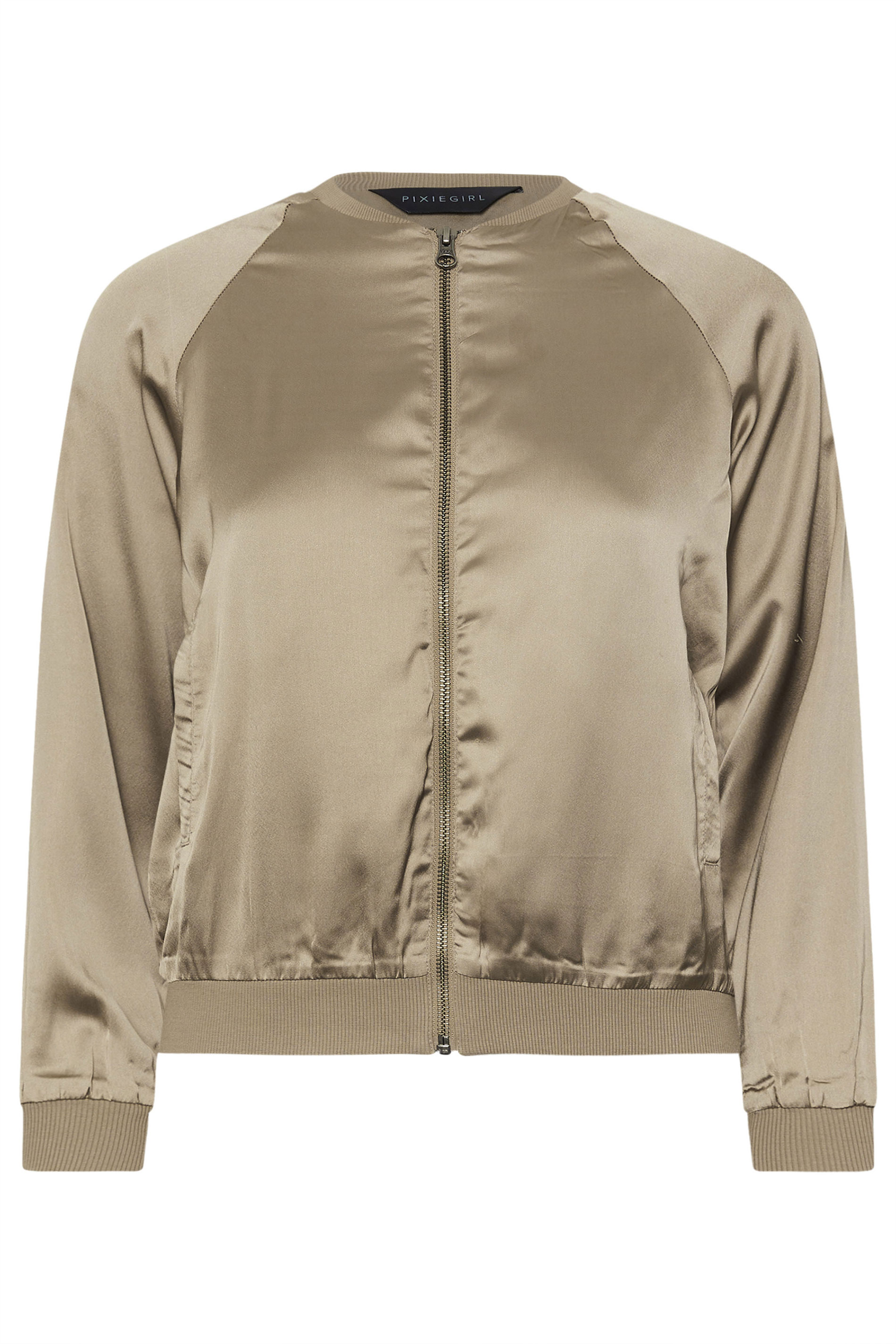 PixieGirl Petite Mocha Brown Satin Bomber Jacket | PixieGirl  5