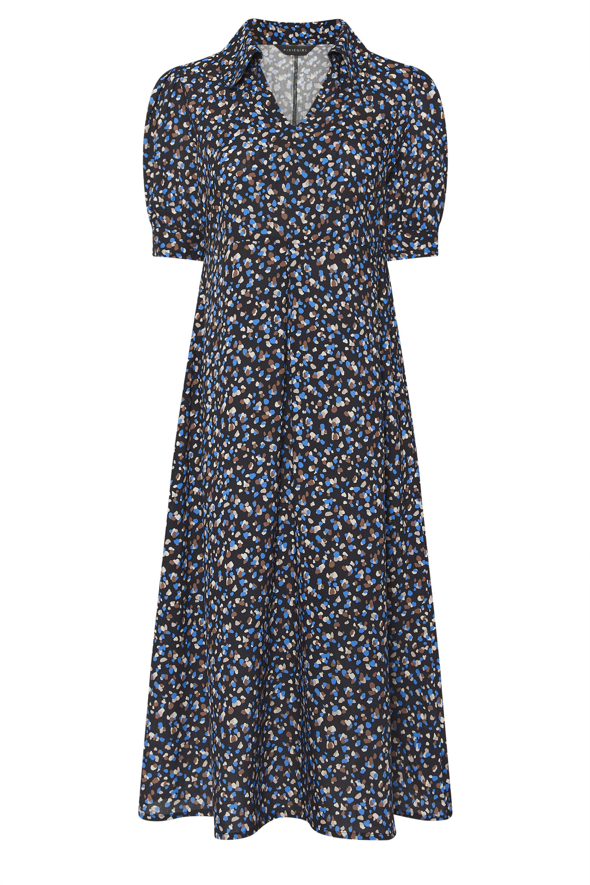 PixieGirl Petite Women's Black Spot Collar Midaxi Dress | PixieGirl 5