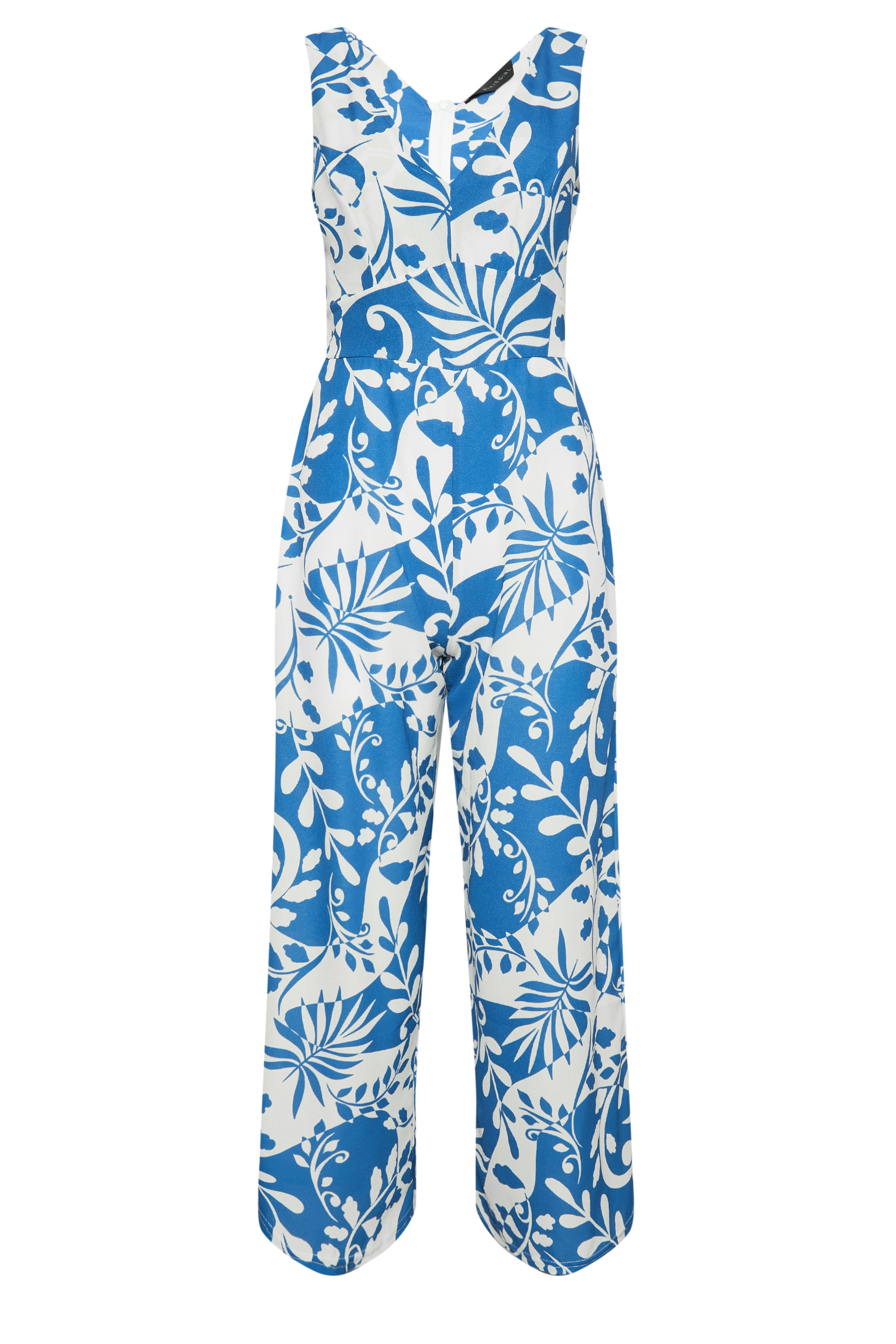 PixieGirl Petite Women's Blue Leaf Print Wide Leg Jumpsuit | PixieGirl 6