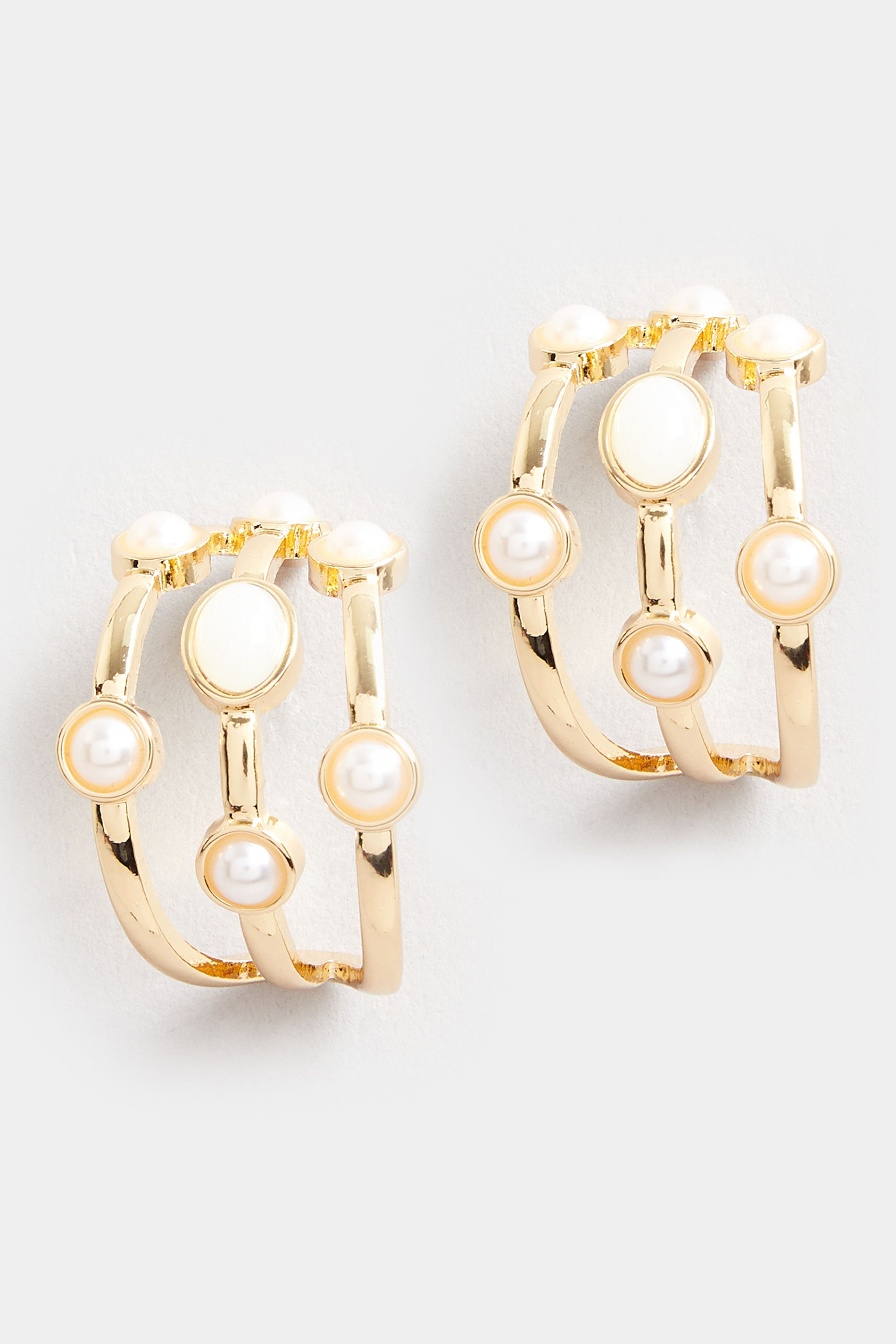 Gold Tone Triple Stone Hoop Earrings | Yours Clothing 2