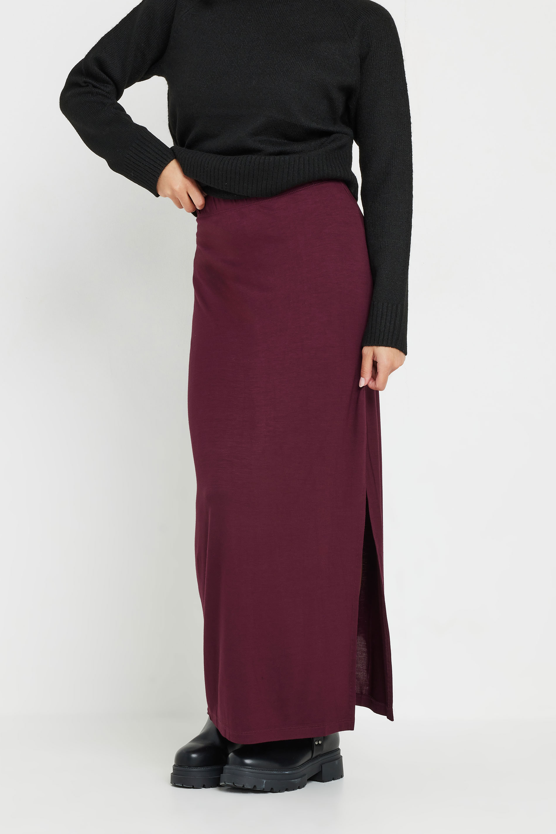 PixieGirl Petite Women's Burgundy Red Side Split Maxi Skirt | PixieGirl 2