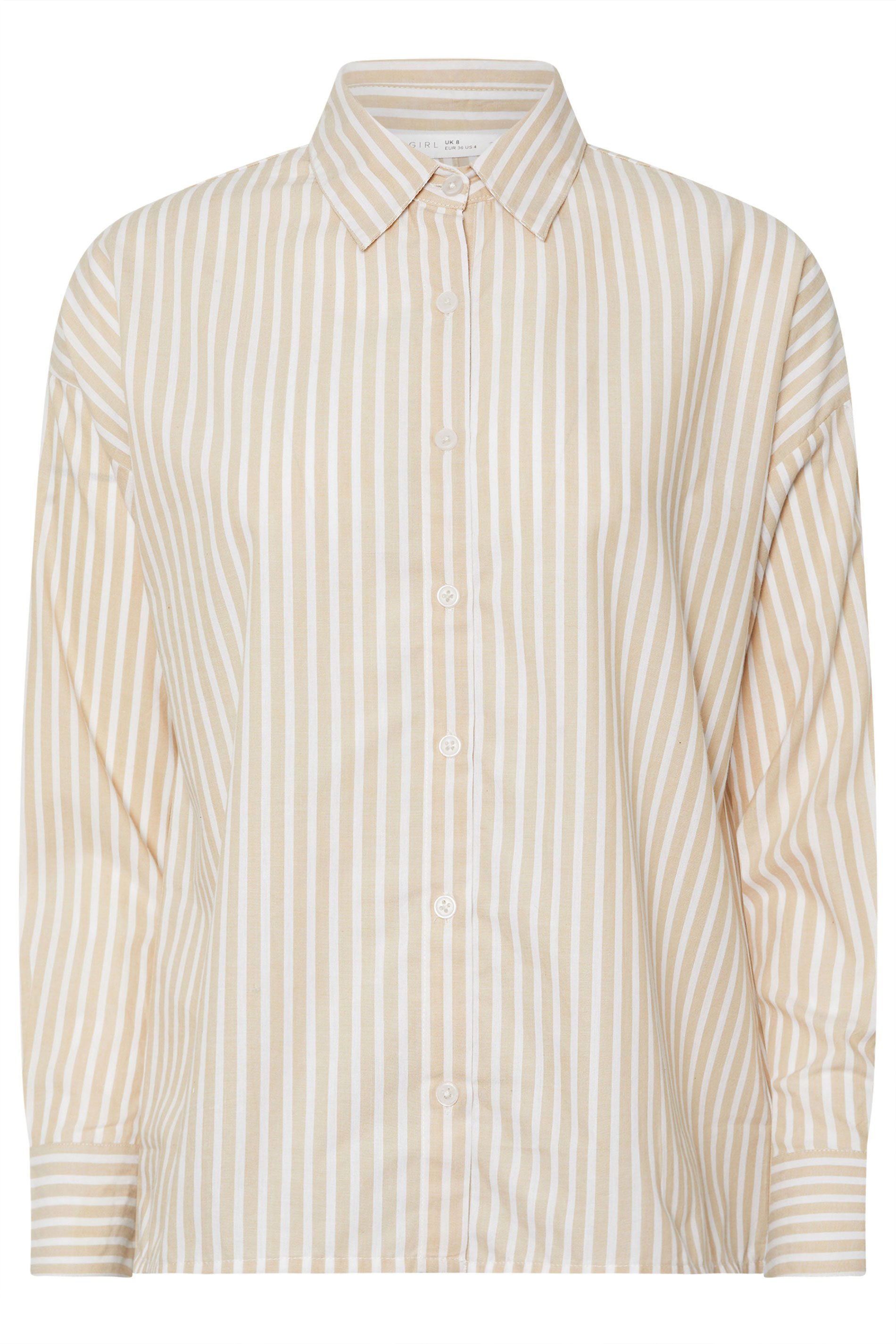 PixieGirl Petite Women's Stone Brown Stripe Tie Back Shirt | PixieGirl 5