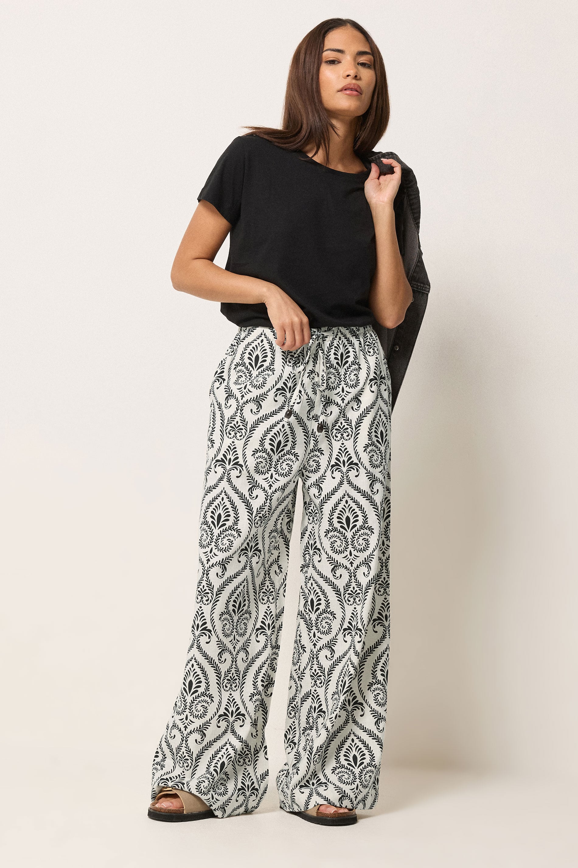 PixieGirl Petite Women's Ivory White Tile Wide Leg Trousers | PixieGirl 3