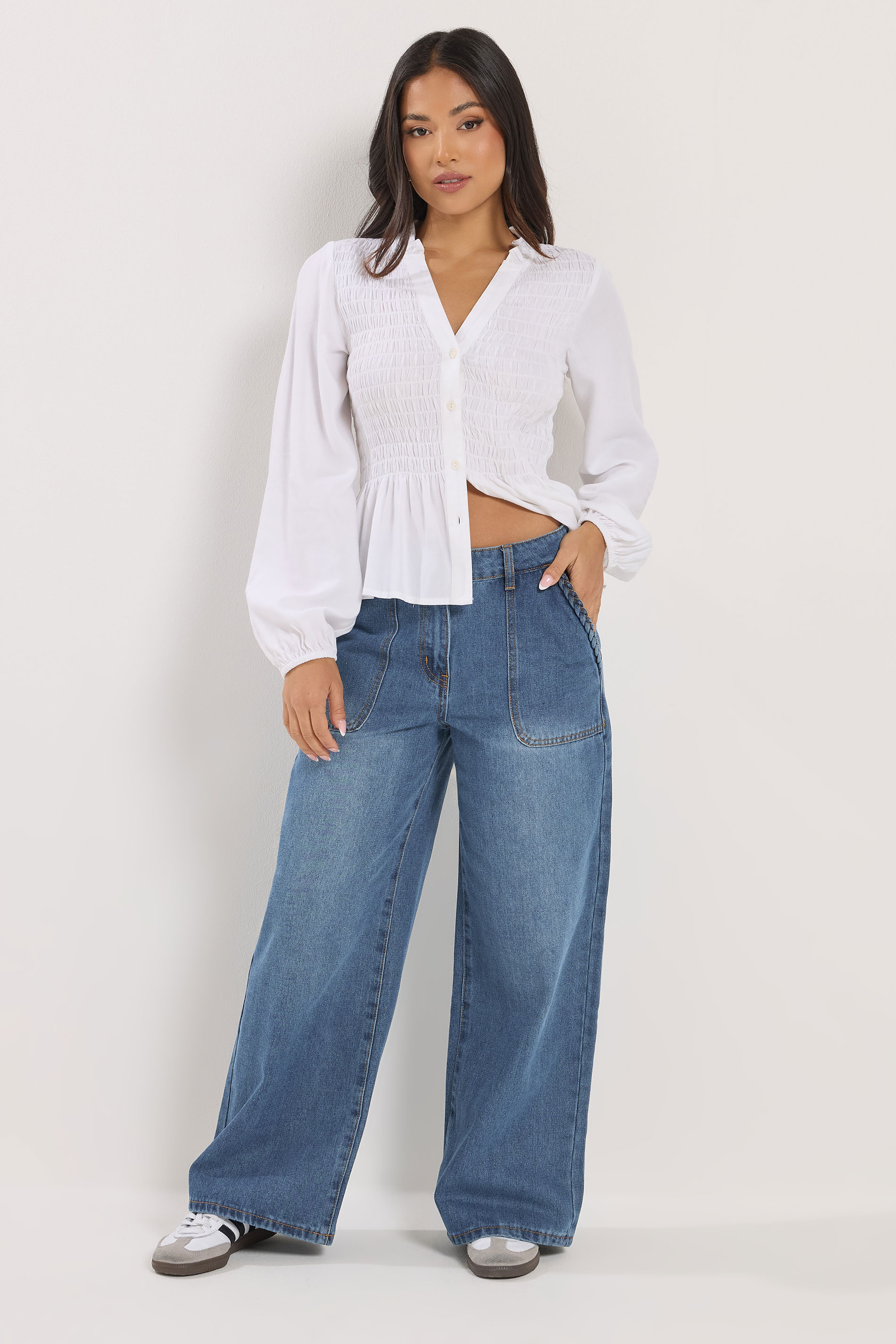 Pixiegirl Women's Blue Petite Mid Plaited Detail Wide Leg Jeans Size Petite > 18