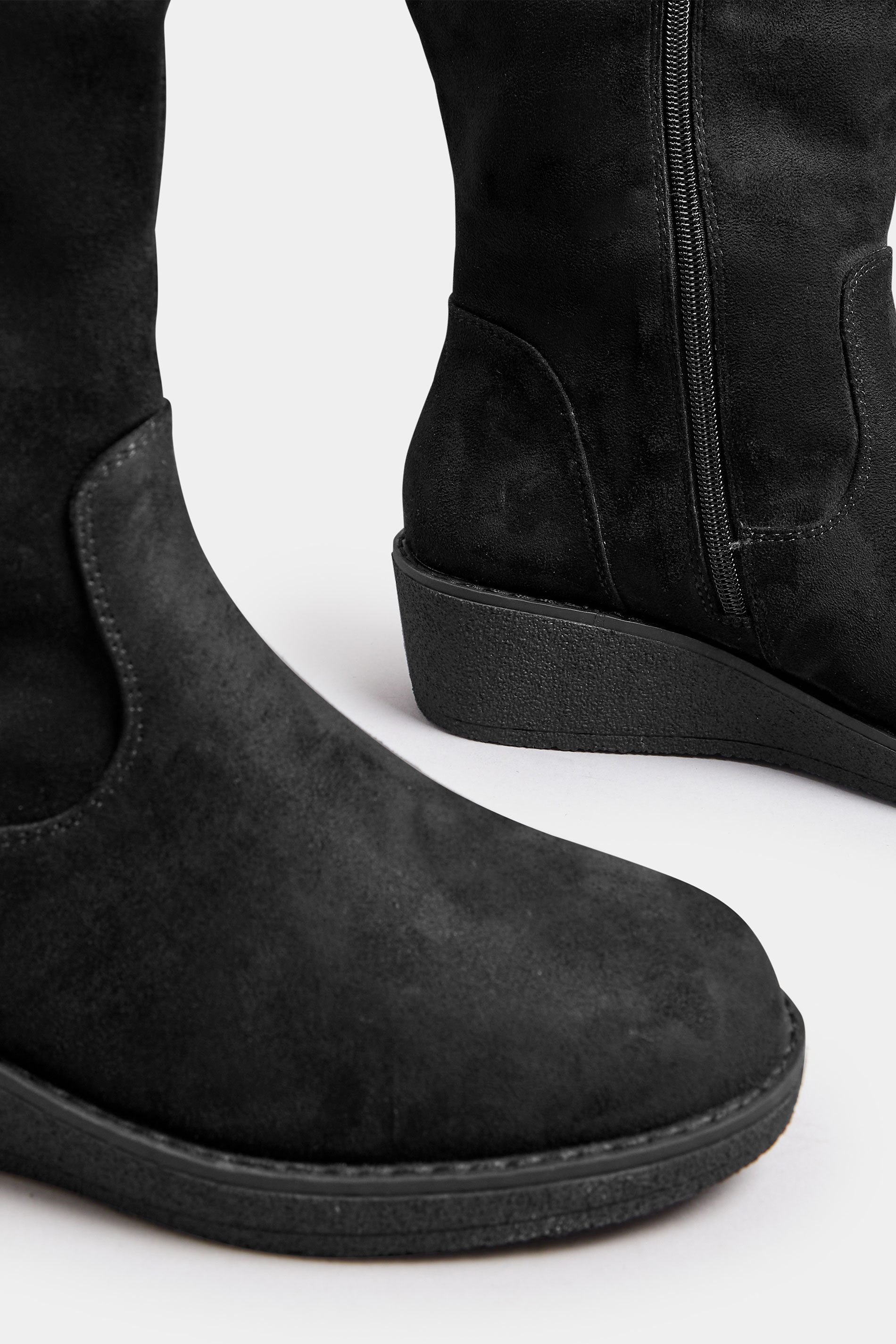 Black Faux Suede Wedge Boots In Extra Wide EEE Fit | Yours Clothing 5
