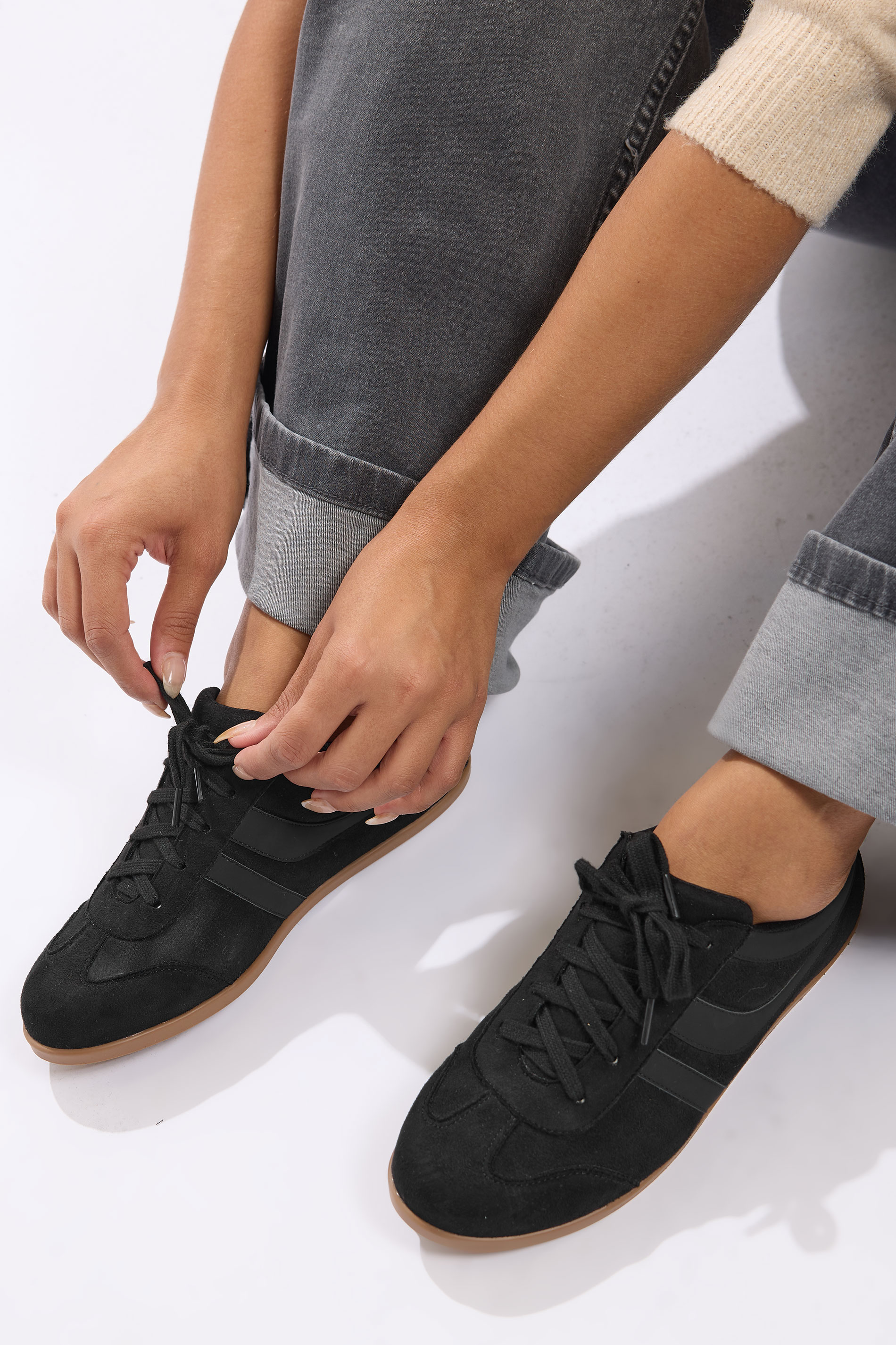 Black Low Retro Stripe Trainers In Extra Wide EEE Fit | Yours Clothing 1