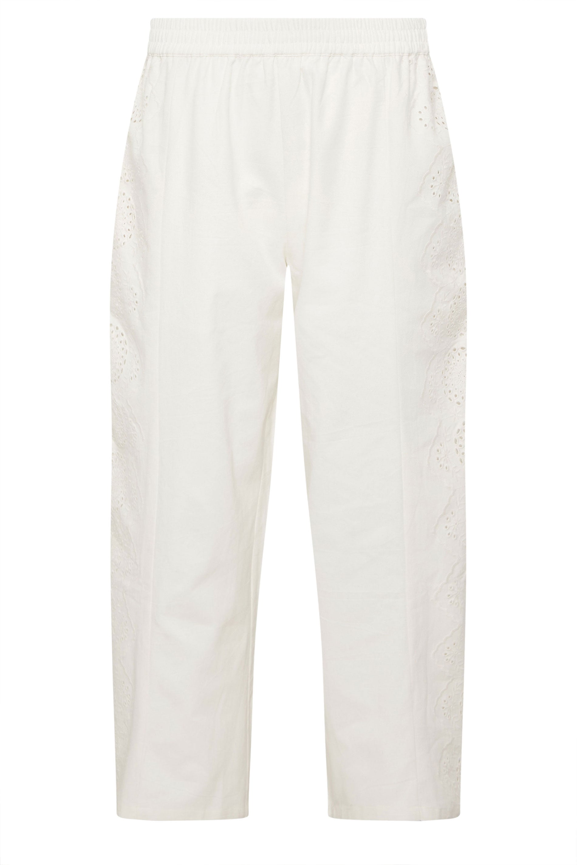 PixieGirl Petite Women's White Embroidered Cotton Wide Leg Trousers | PixieGirl 6