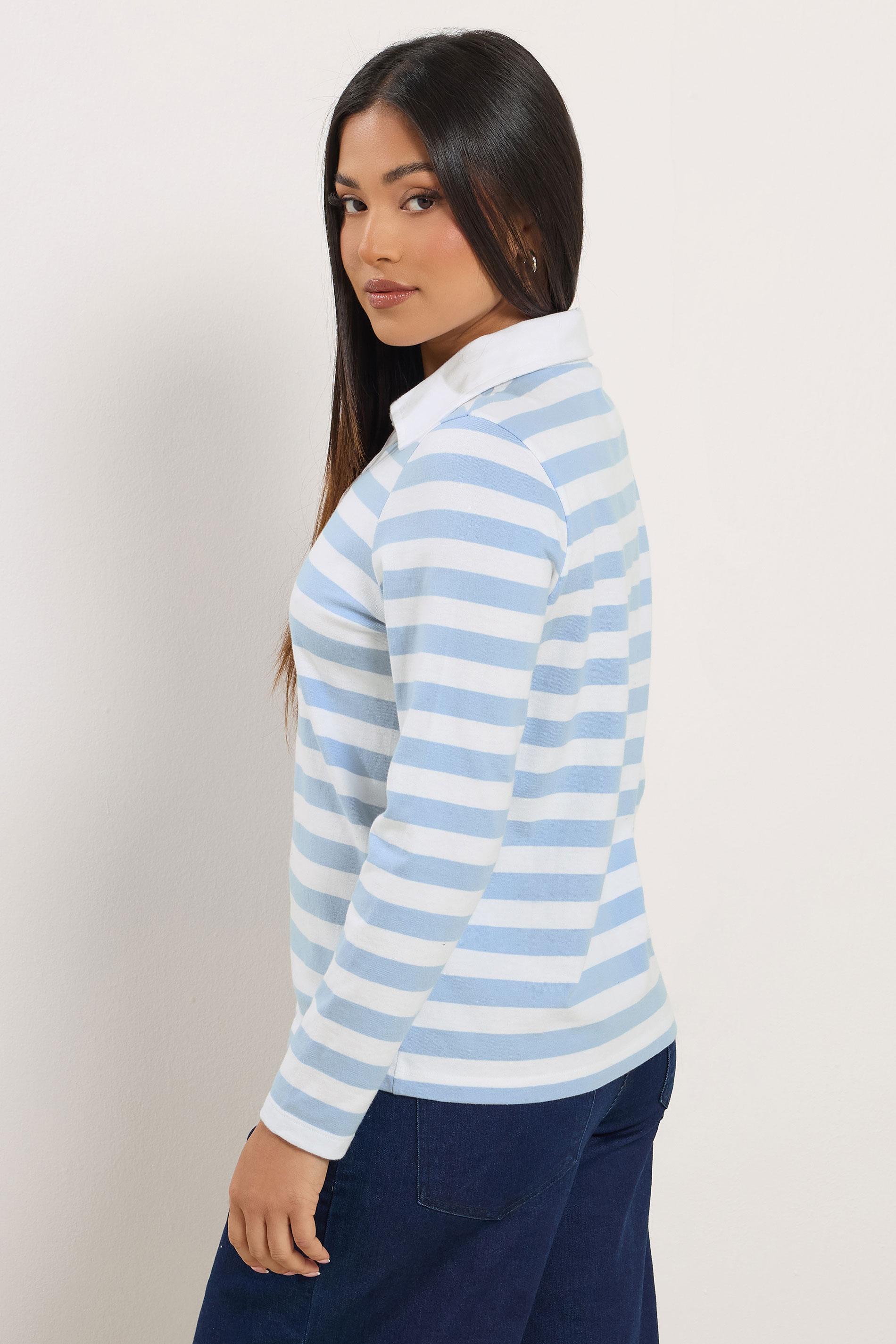 M&Co Petite Blue & White Stripe Cotton Polo Shirt | M&Co 2