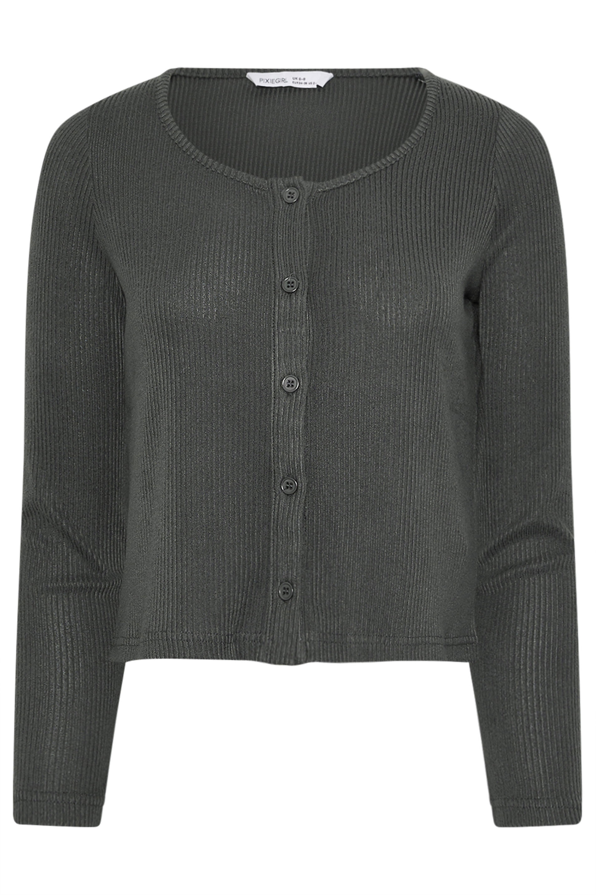 PIxieGirl Petite Women's Charcoal Grey Ribbed Cardigan | PixieGirl 5
