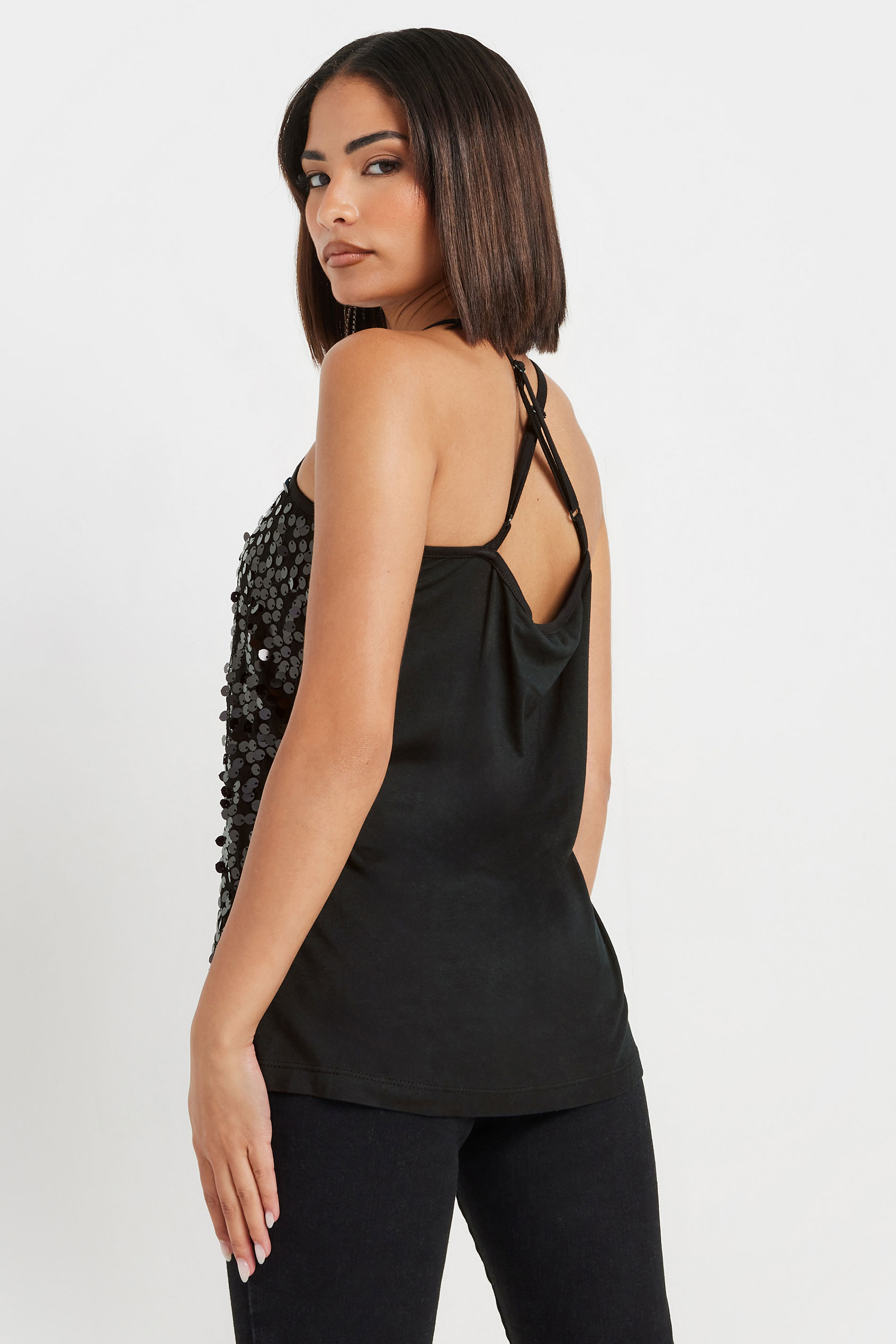 PixieGirl Petite Women's Black Sequin Embellished Cross Back Top | PixieGirl 5