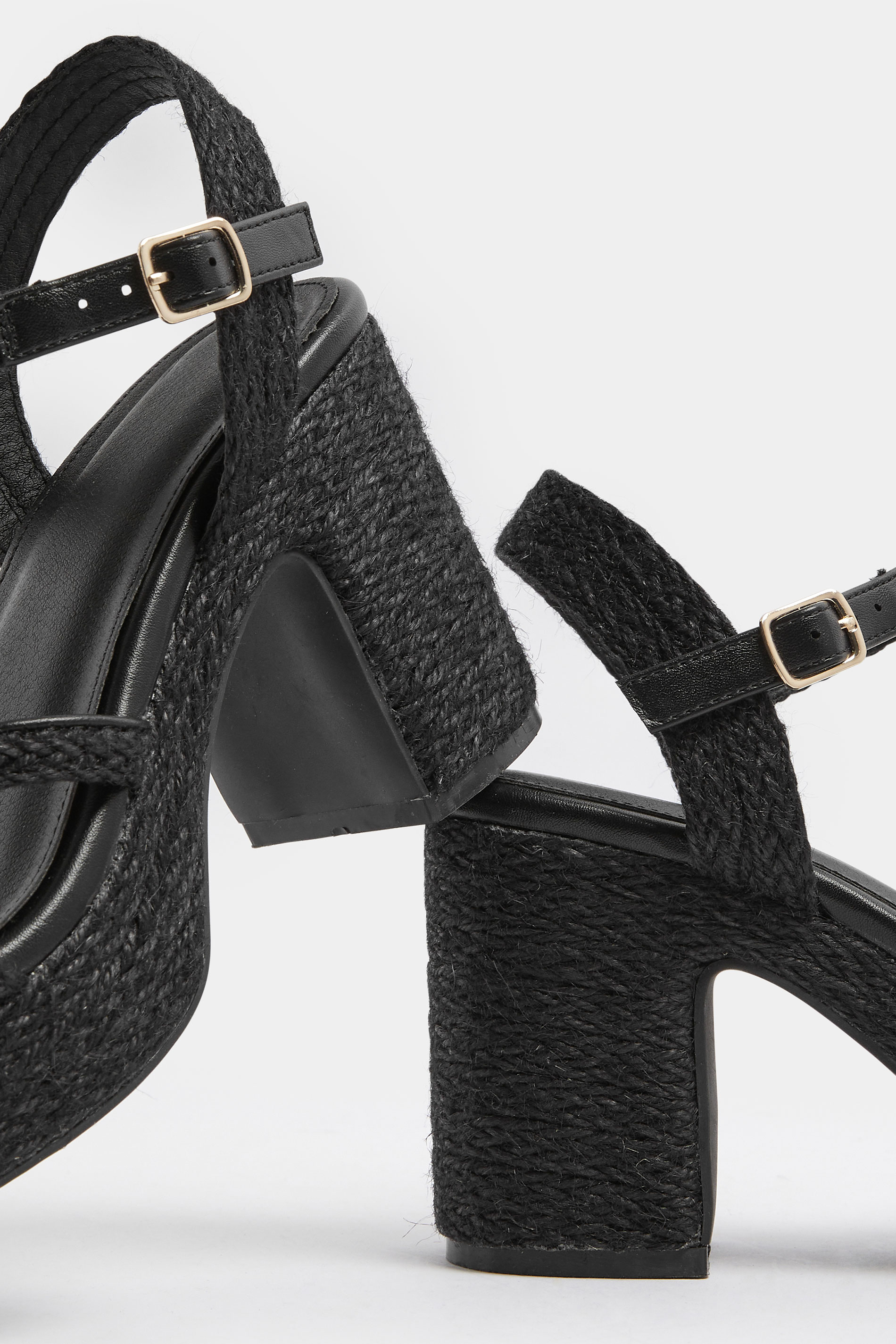 Black Rope Heel Sandals In Wide E Fit | Yours Clothing 5