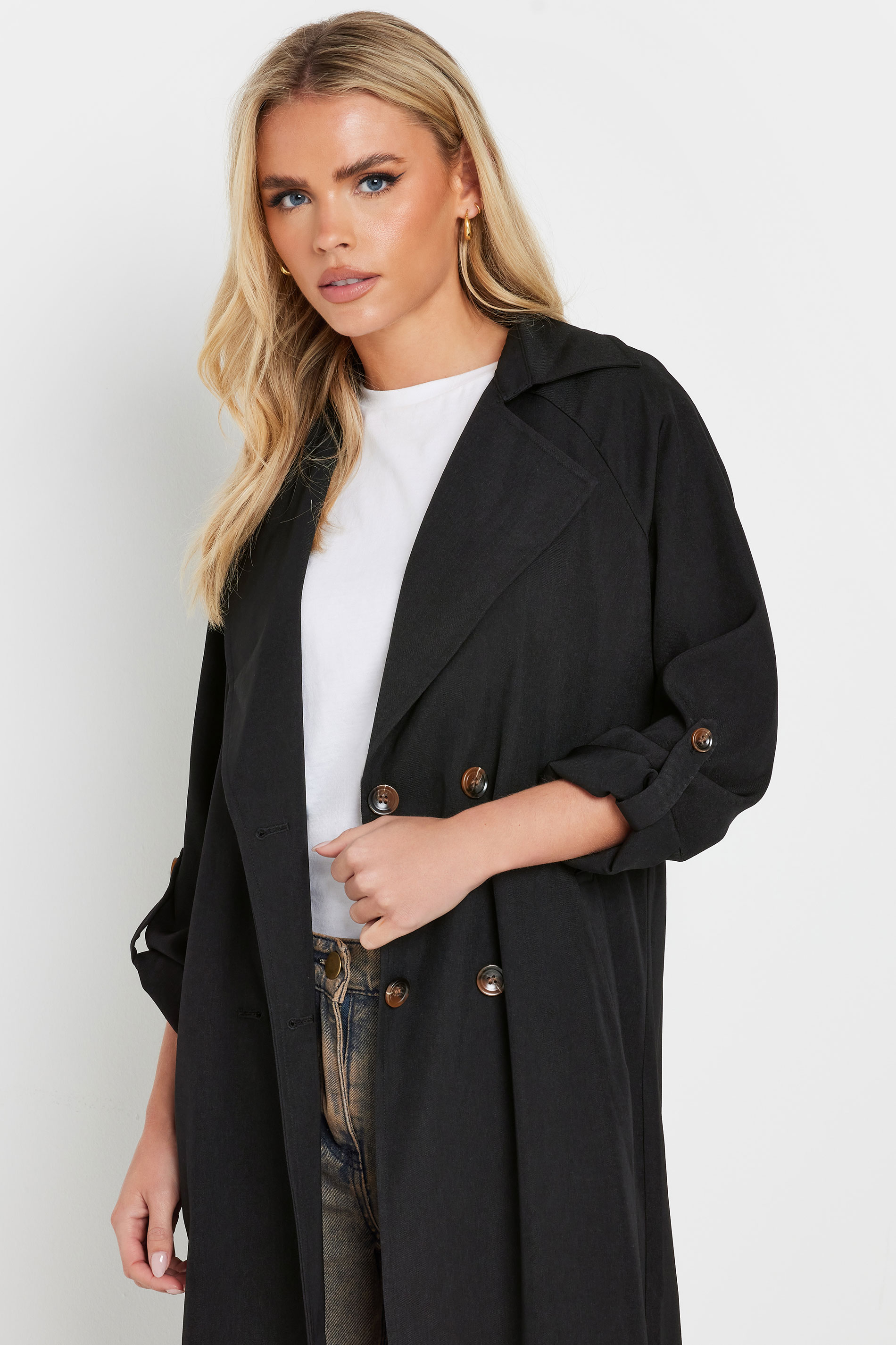 PixieGirl Petite Womens's Black Woven Lightweight Trench Coat | PixieGirl 4