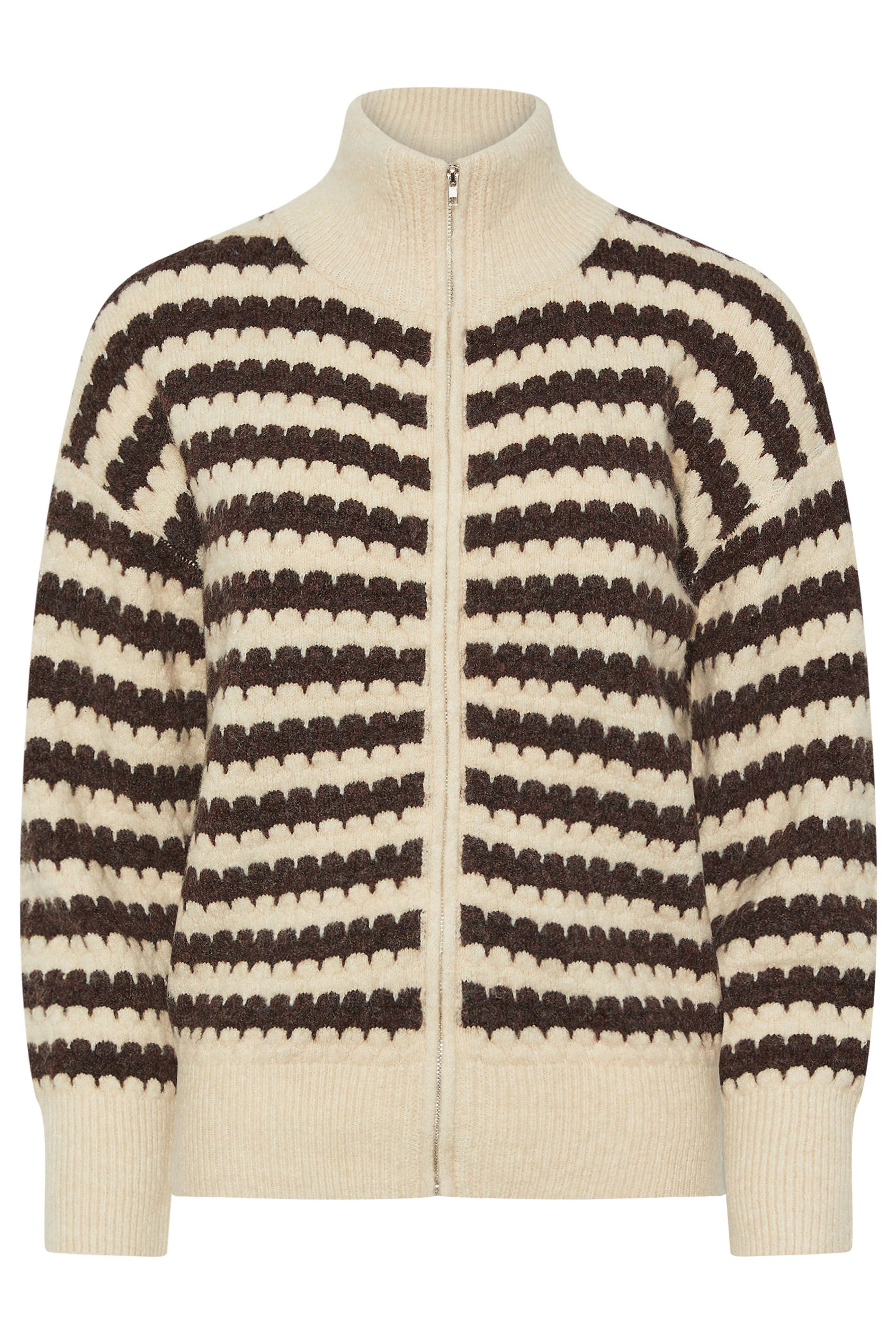 PixieGirl Petite Women's Brown Knitted Scalloped Zip Cardigan | PixieGirl 5