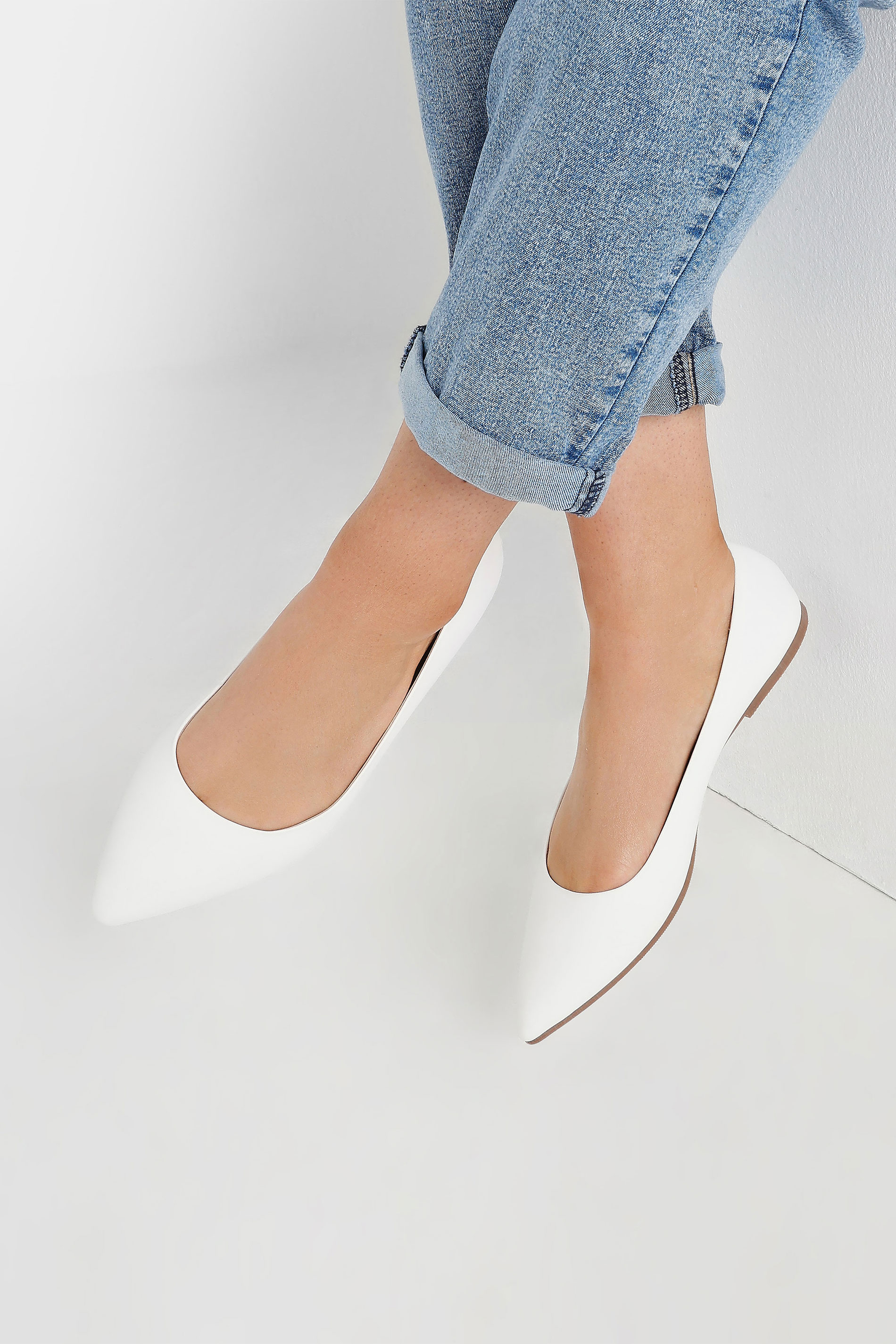 White Pointed Ballet Pumps In Wide E & Extra Wide EEE Fit | Yours Clothing 1