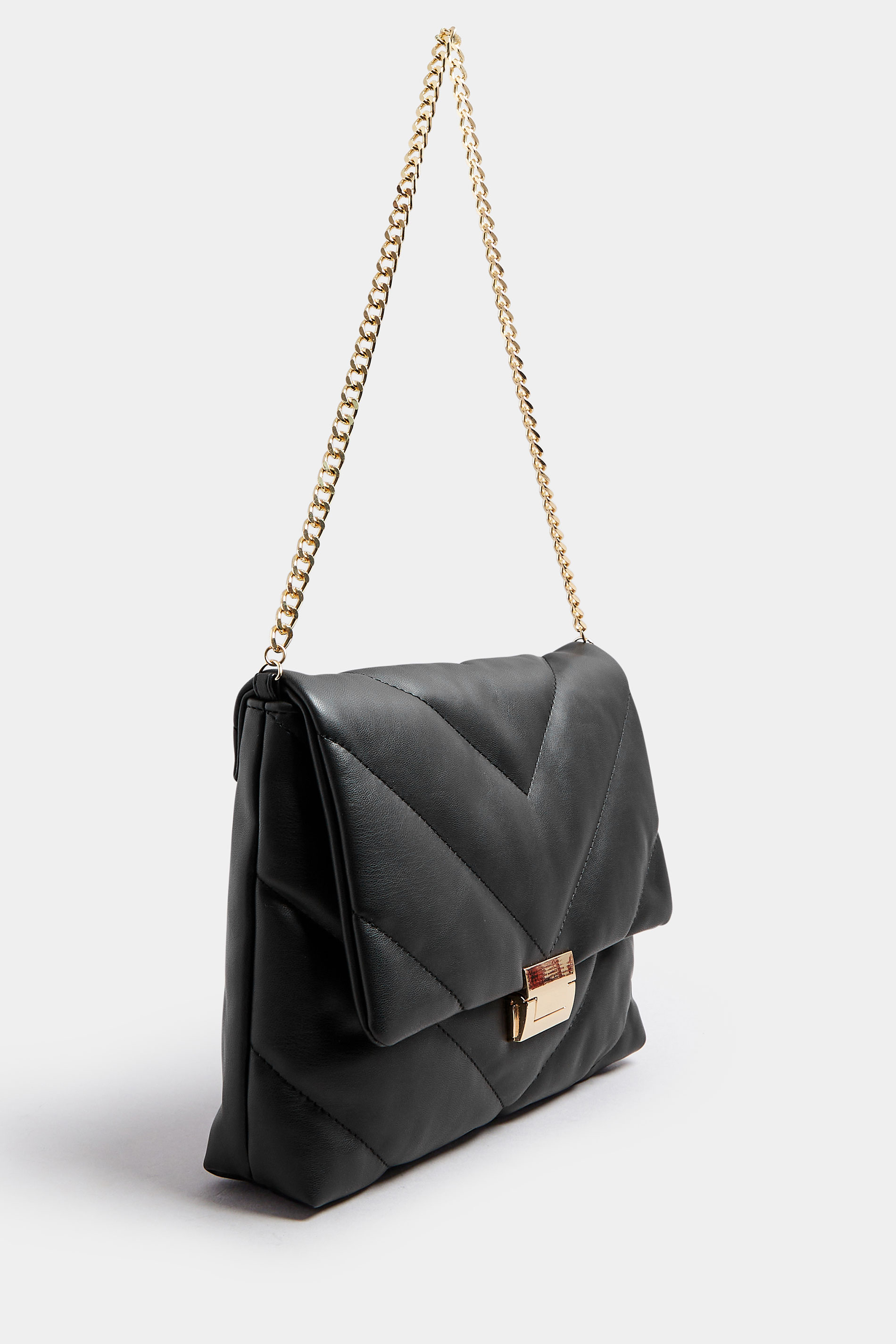 Black Faux Leather Quilted Shoulder Bag | Yours Clothing 2