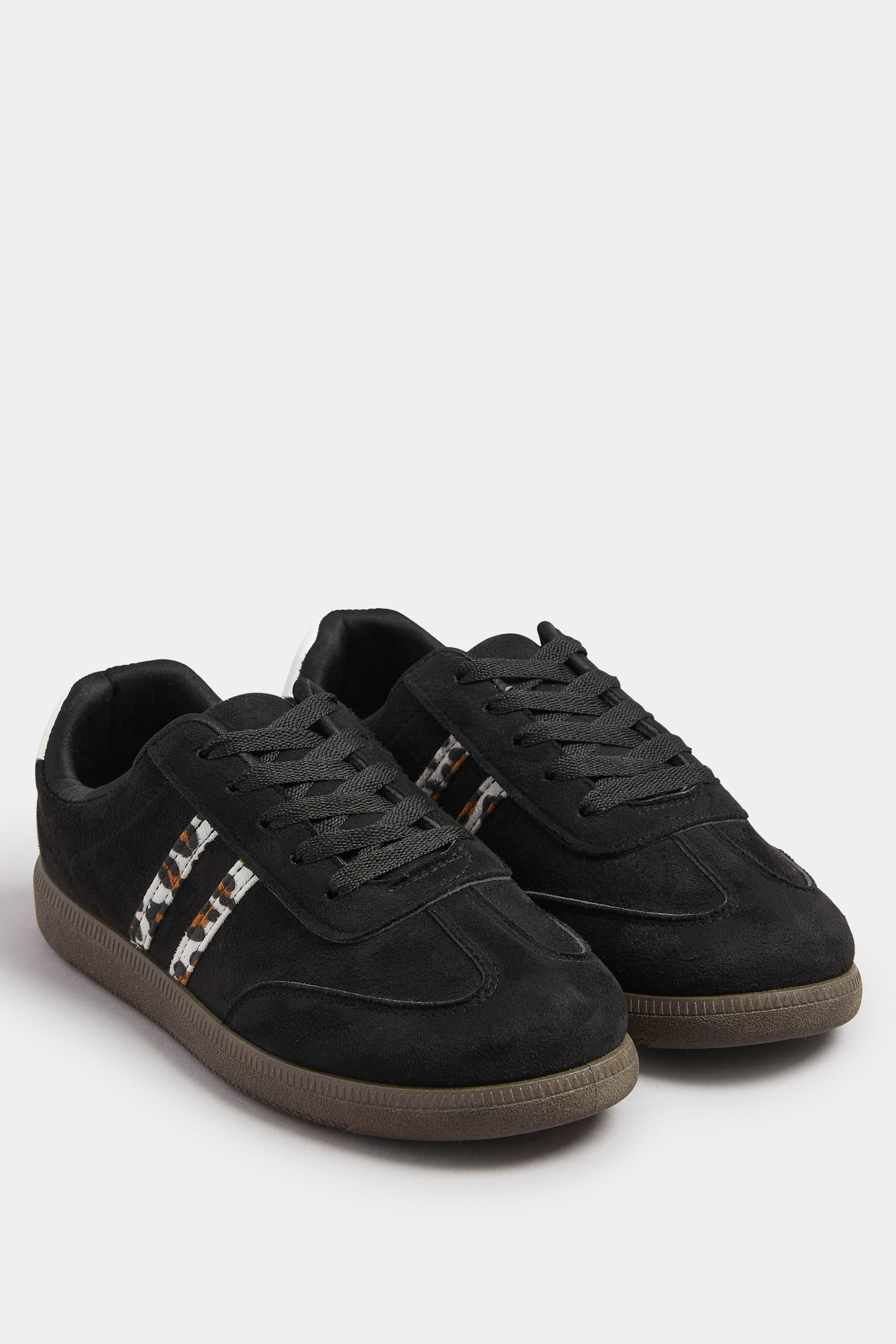 Black Retro Leopard Stripe Trainers In Extra Wide EEE Fit | Yours Clothing 2