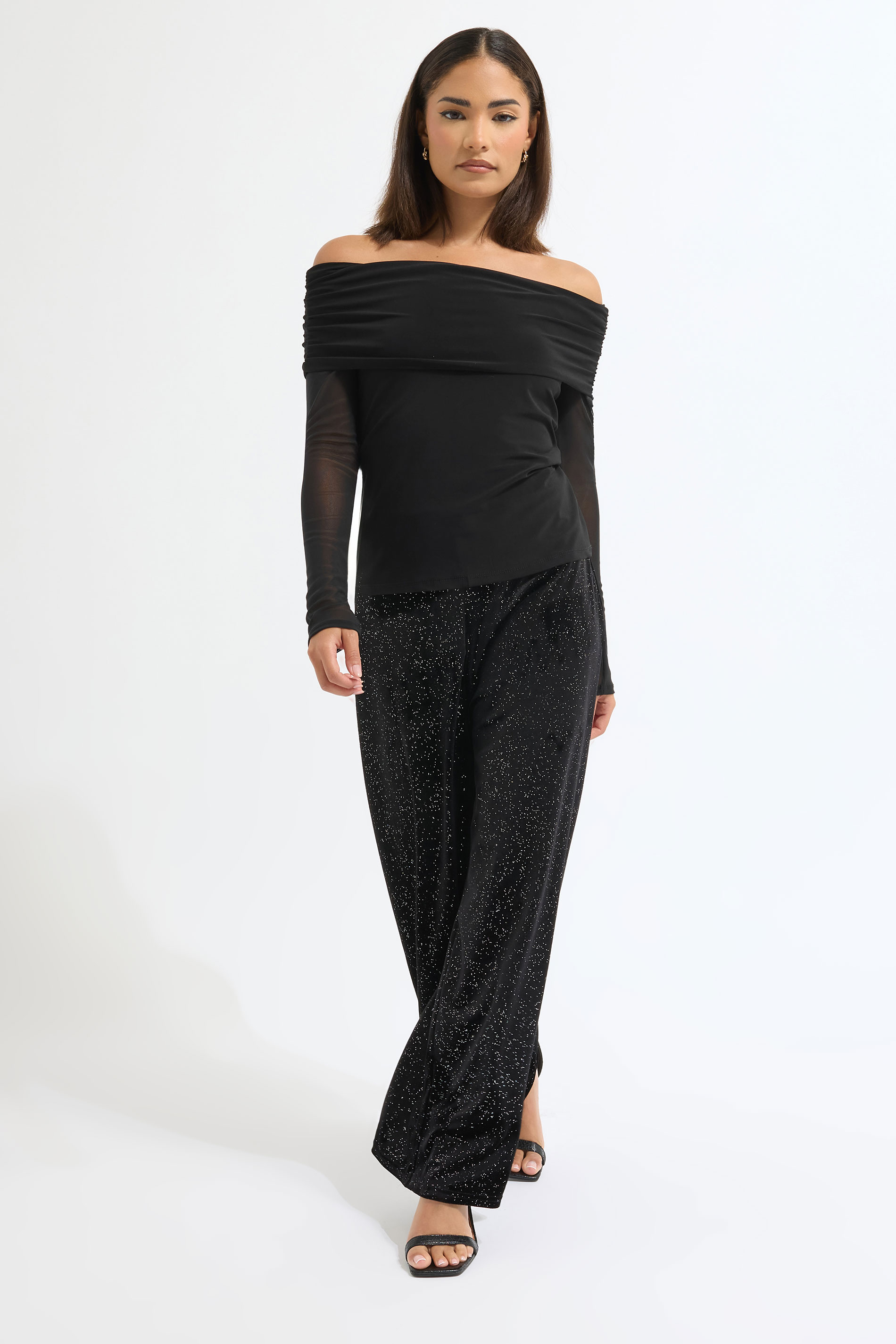 PixieGirl Petite Women's Black Mesh Bardot Top | PixieGirl 3