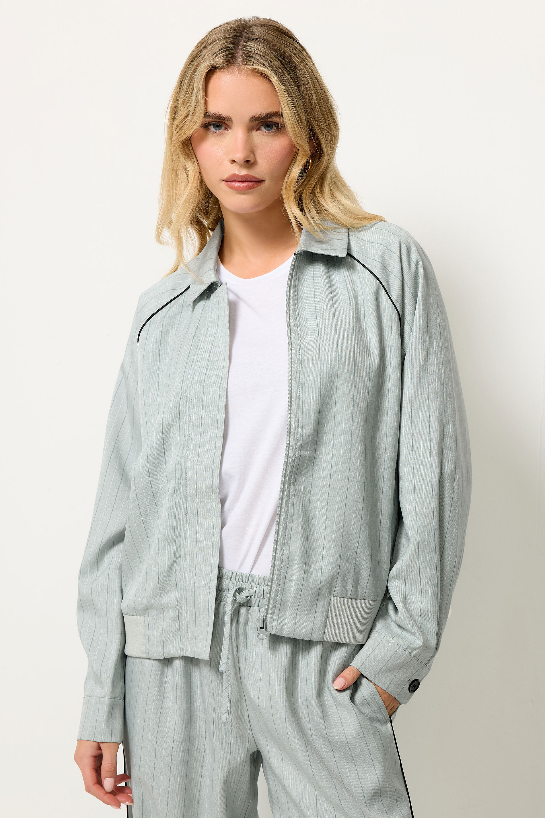 PixieGirl Petite Women's Blue Stripe Tailored Jacket | PixieGirl  1