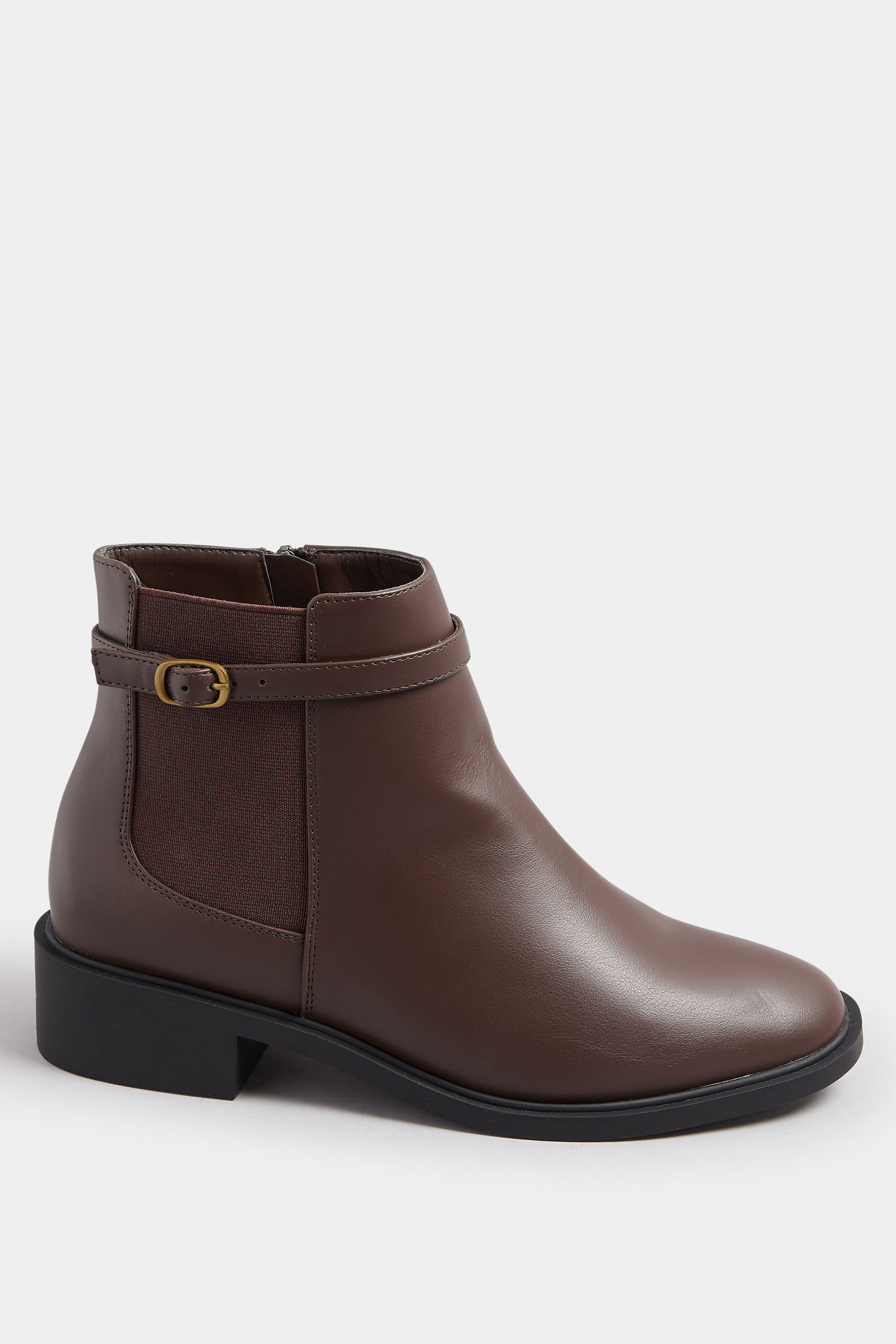 Black Faux Leather Buckle Stretch Ankle Boots In Wide E Fit & Extra Wide EEE Fit | Yours Clothing 3