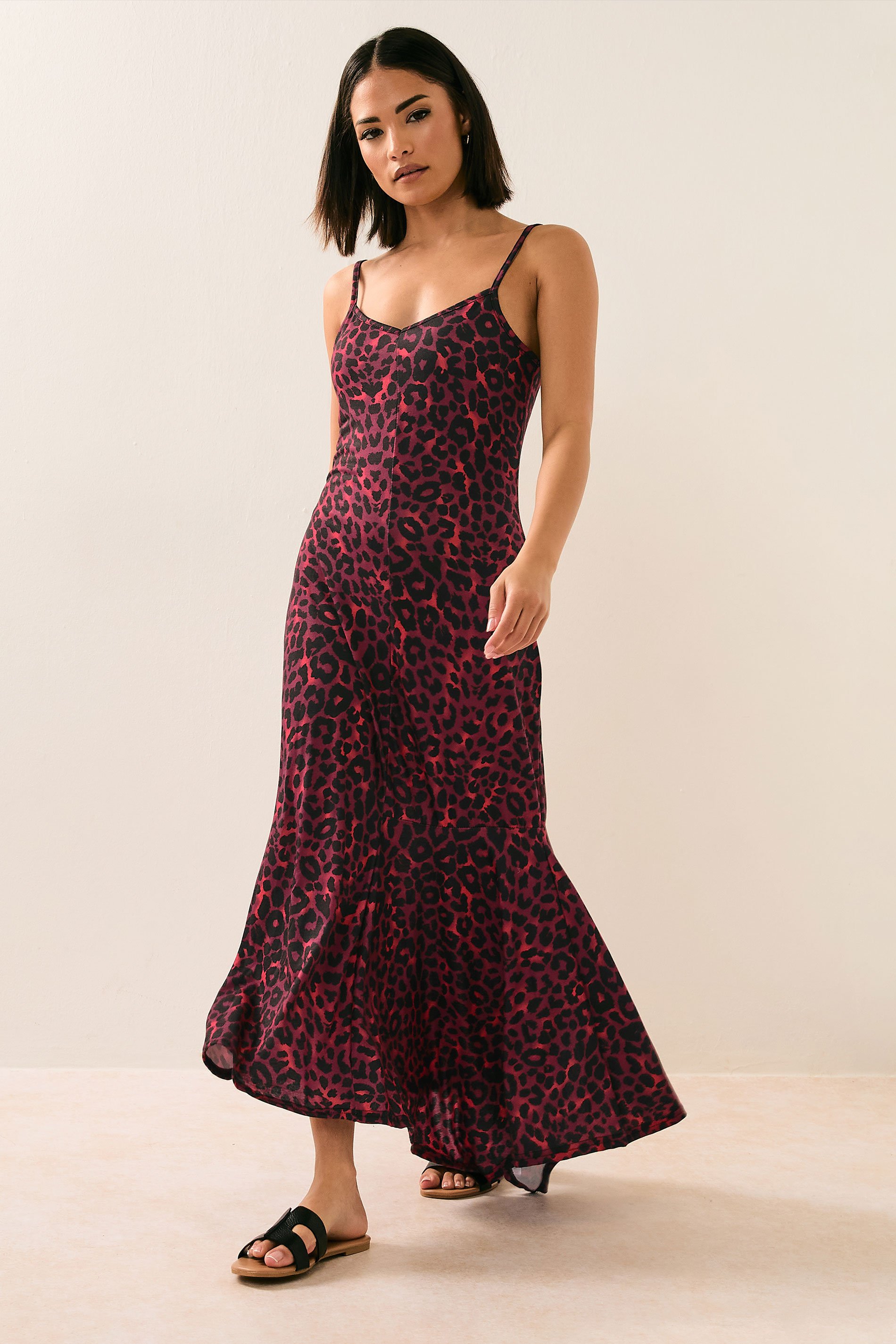PixieGirl Petite Women's Burgundy Red Leopard Print Hanky Hem Maxi Dress | PixieGirl 2