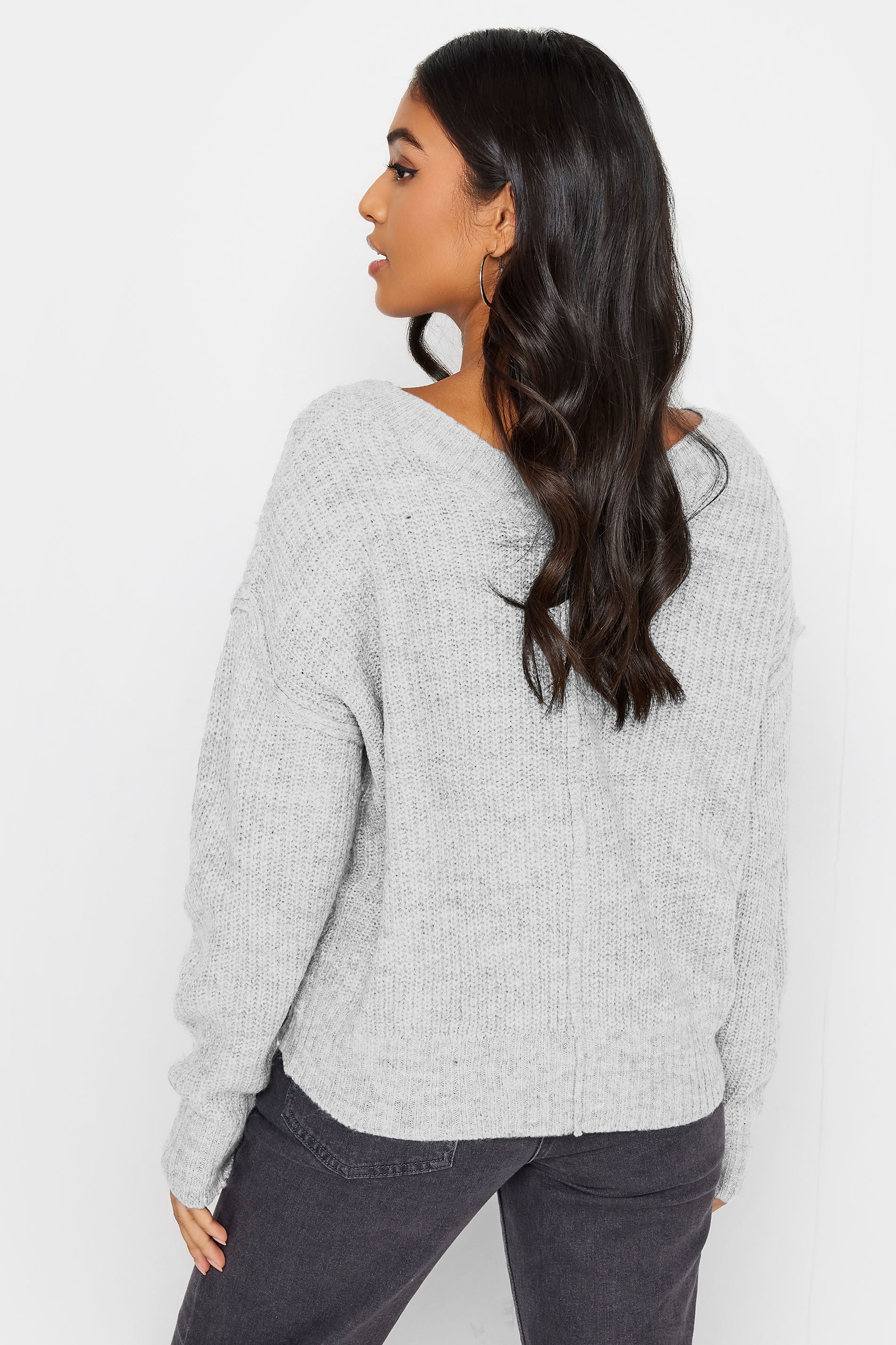 PixieGirl Grey V-Neck Ribbed Jumper | PixieGirl  4