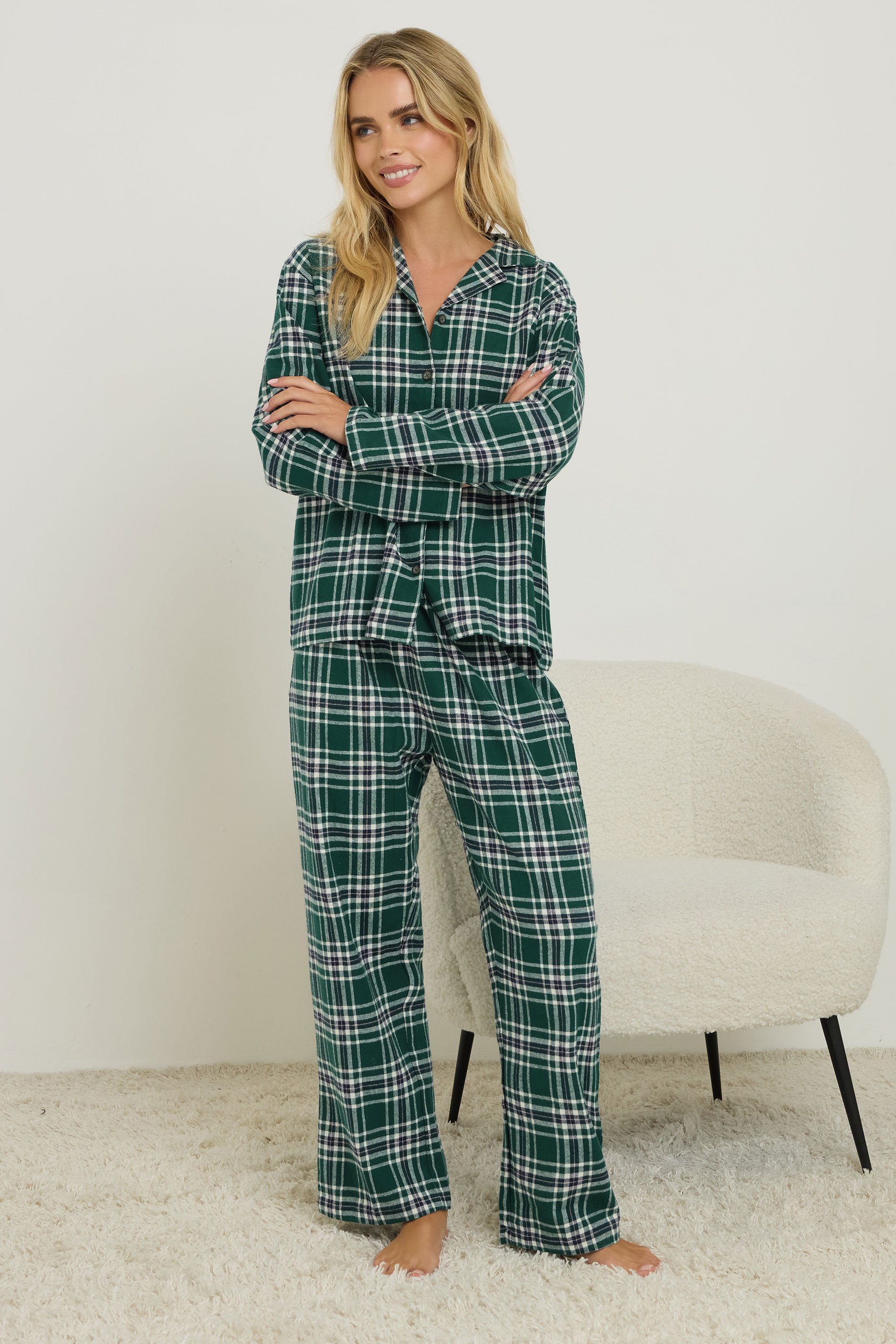 PixieGirl Petite Women's Green Cotton Check Pyjama Set | PixieGirl 2