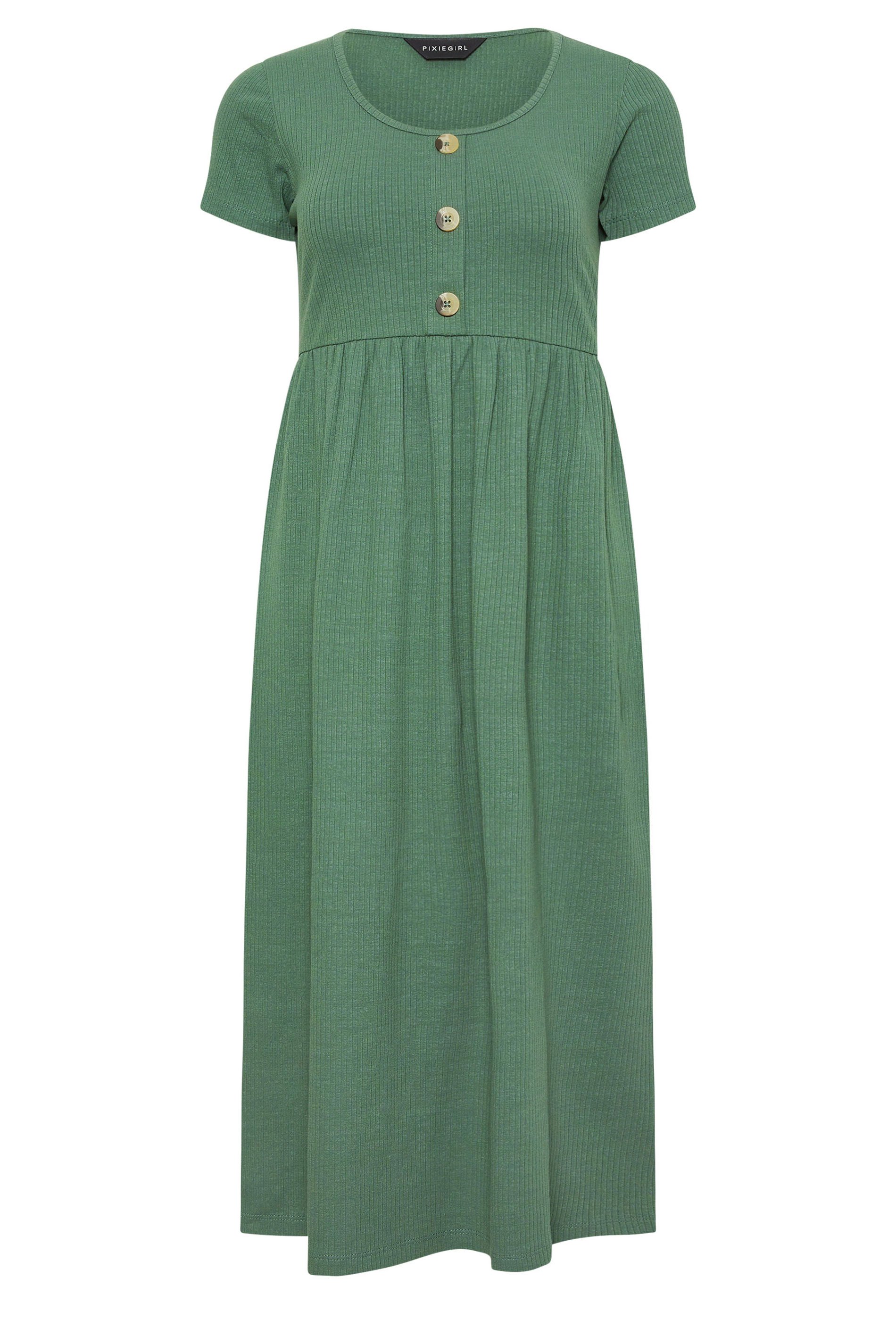 PixieGirl Petite Women's Sage Green Button Front Smock Dress | PixieGirl 5