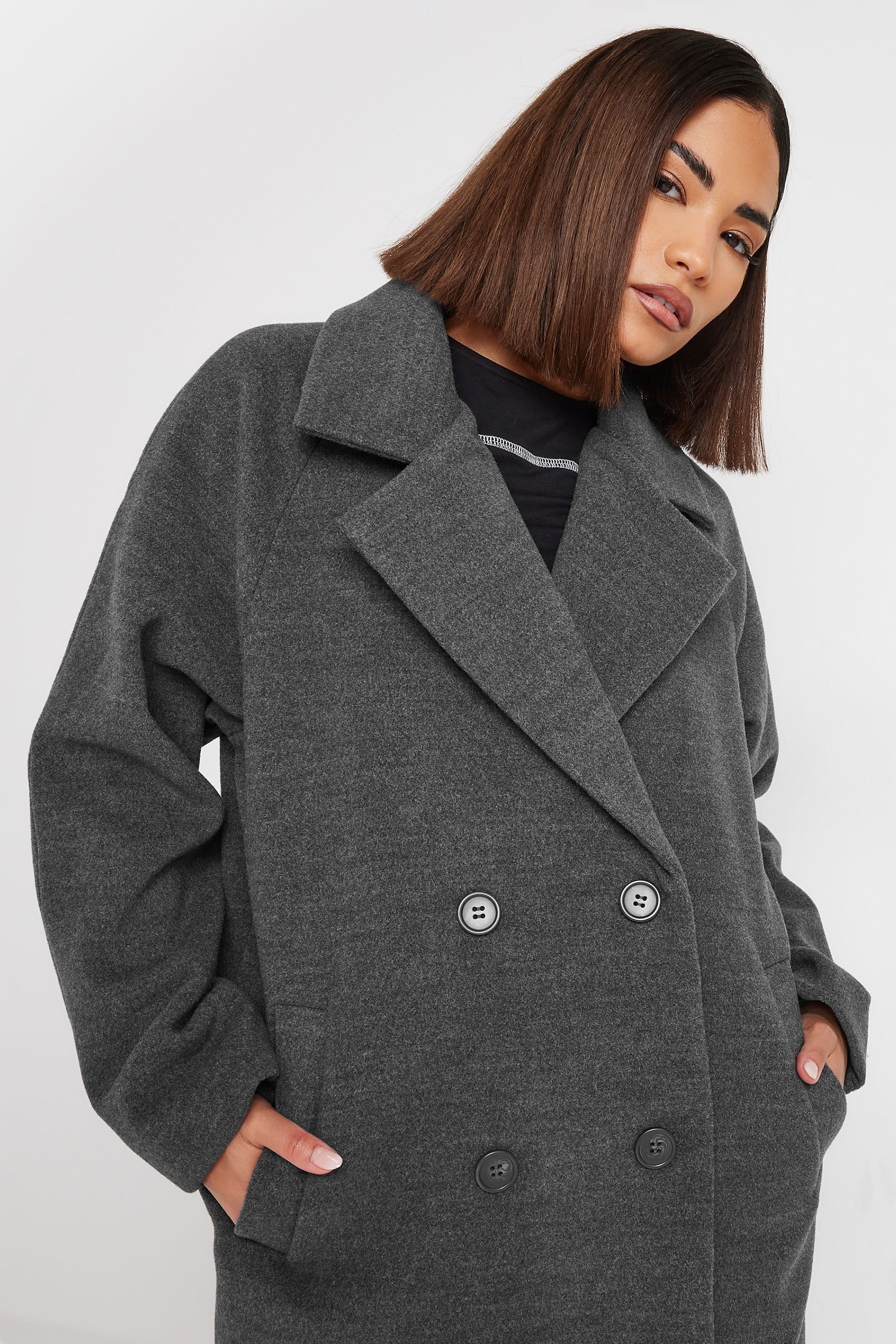 PixieGirl Petite Women's Charcoal Grey Formal Midi Coat | PixieGirl 6