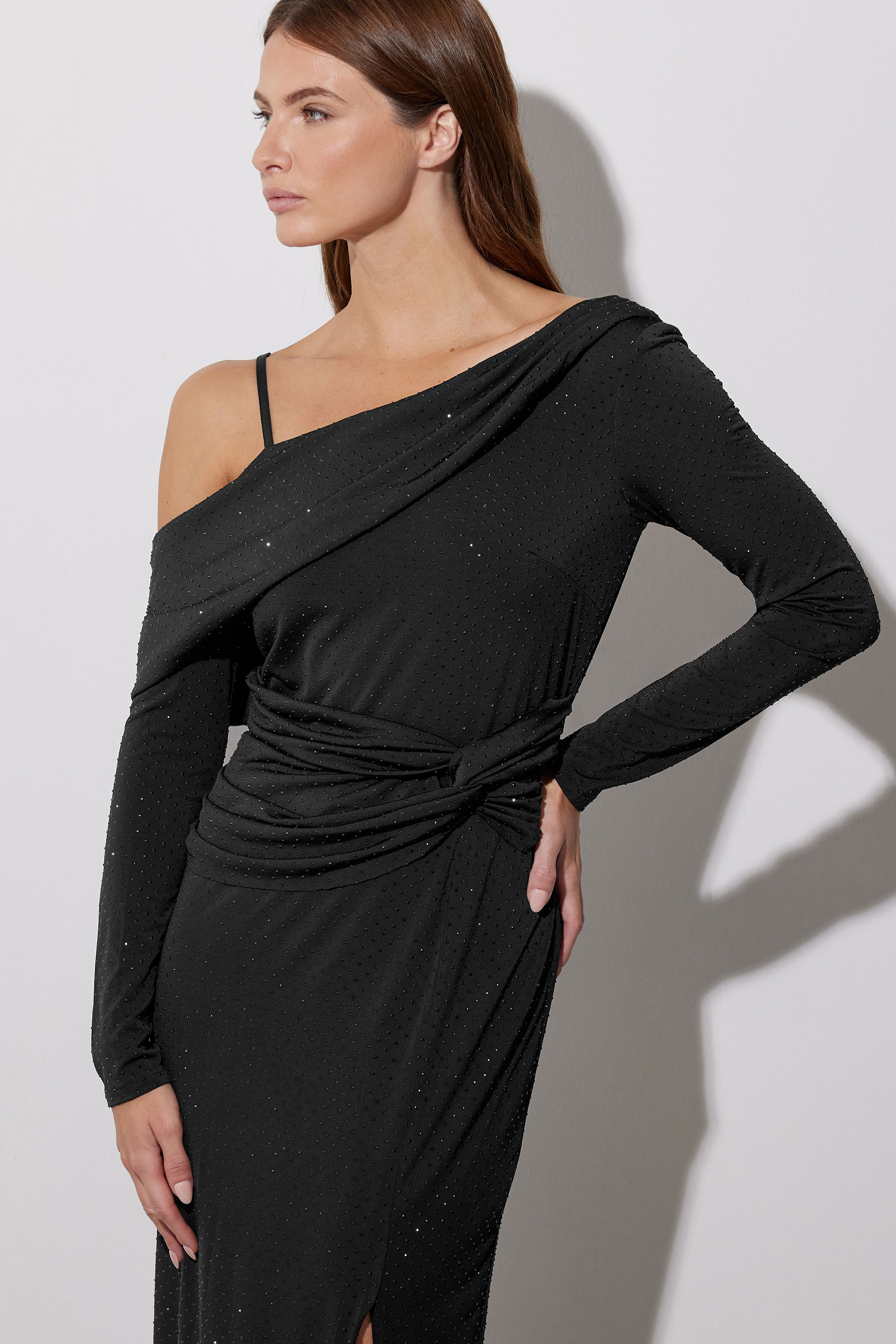 STAR Black Diamante One Shoulder Maxi Dress | STAR x JM 4