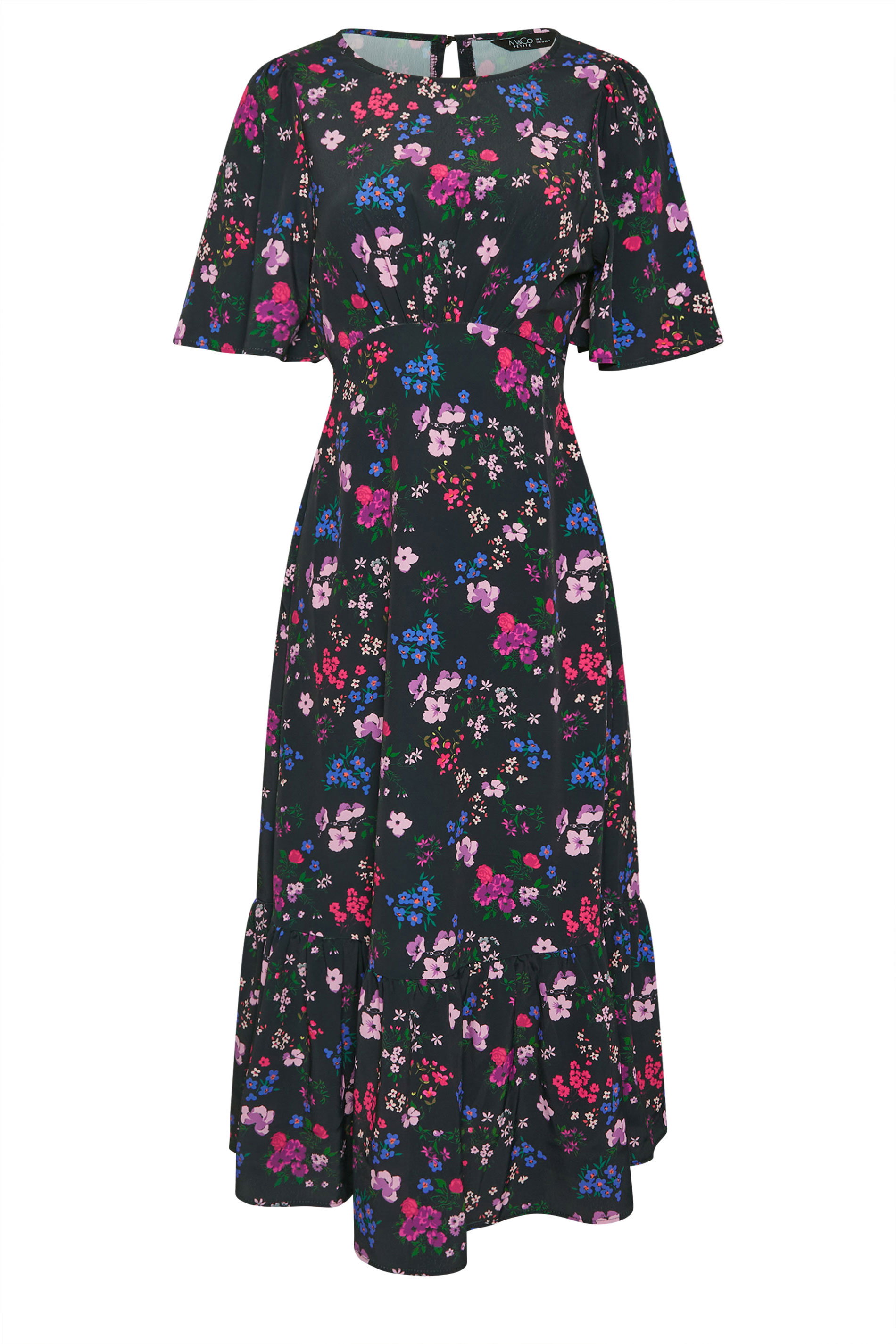 M&Co Petite Black Floral Print Flutter Sleeve Dress | M&Co 5
