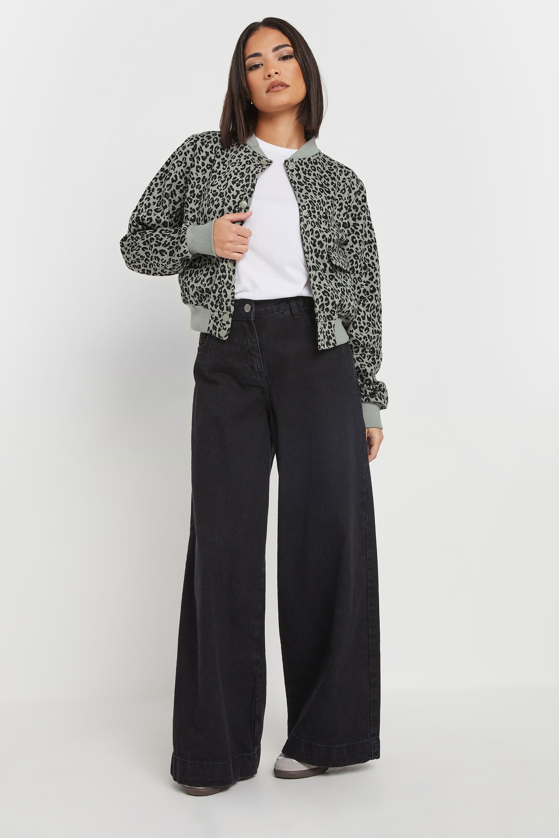 PixieGirl Grey Leopard Print Cropped Bomber Jacket | PixieGirl 3