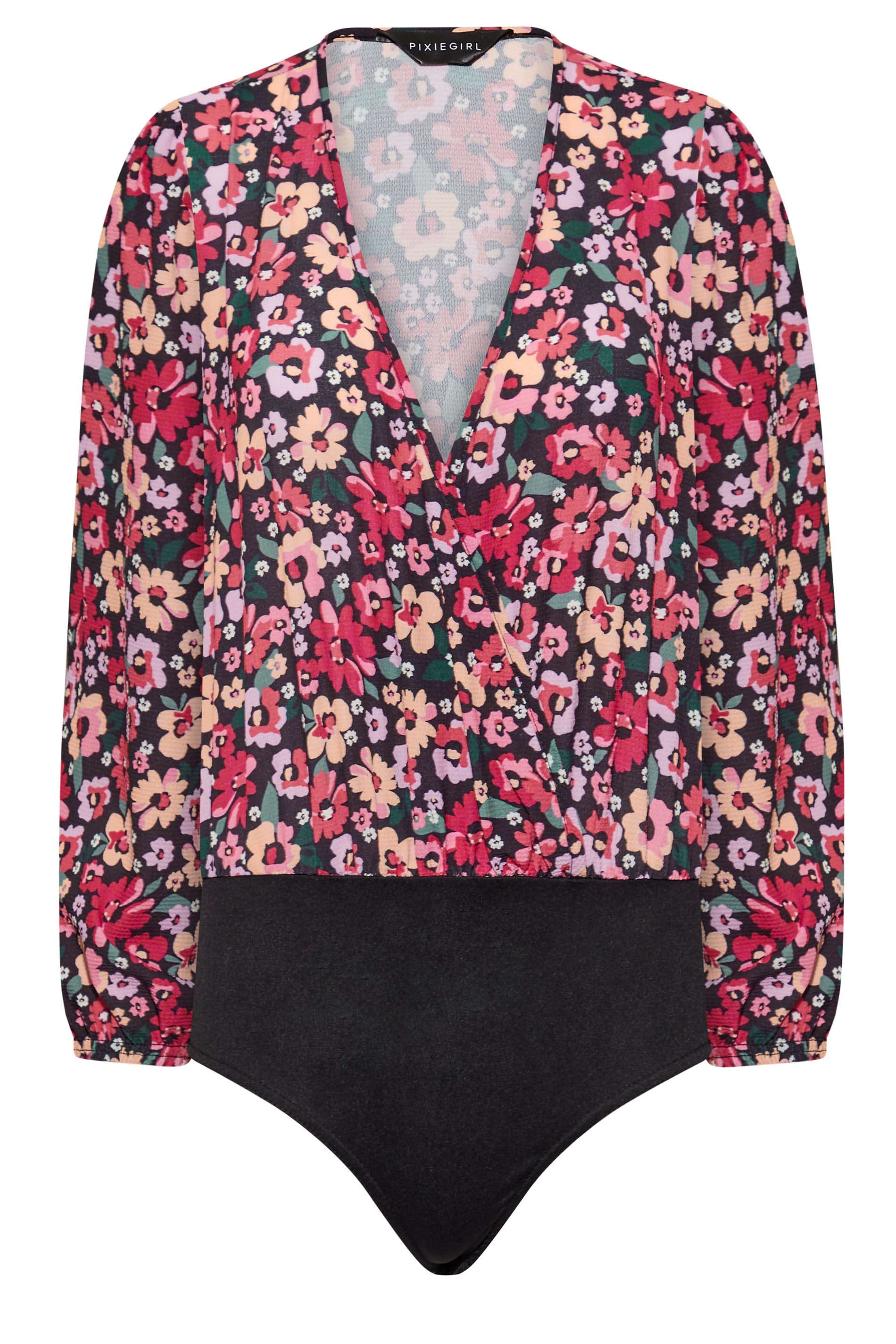 Petite Pink Floral Long Sleeve Bodysuit | PixieGirl 6