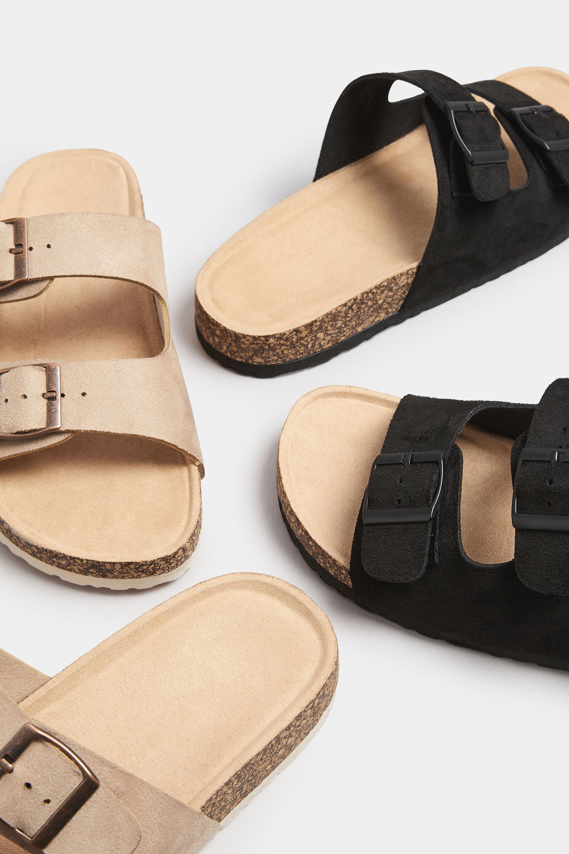 Black Faux Suede Buckle Strap Footbed Sandals In Extra Wide EEE Fit | Yours Clothing 6