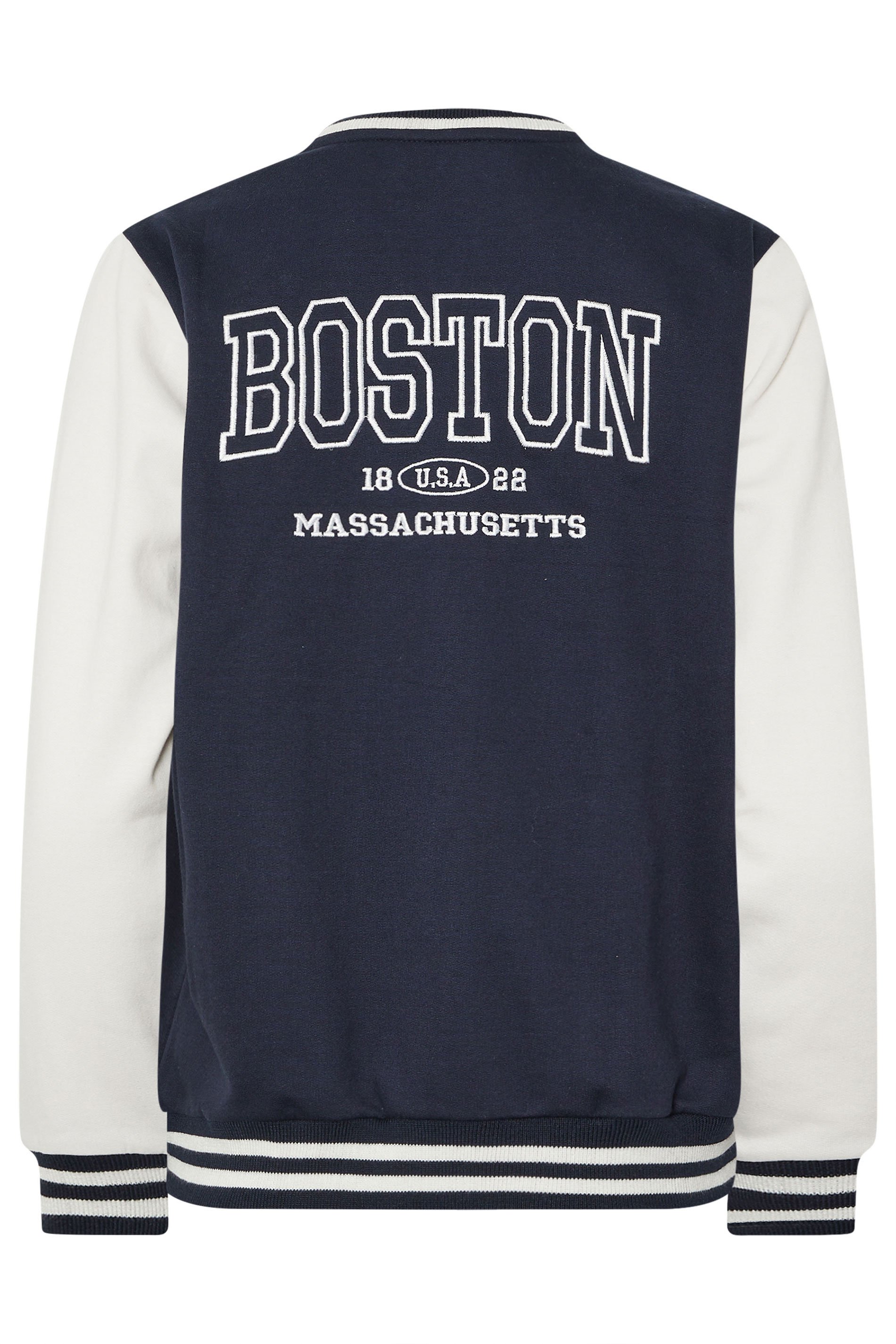PixieGirl Petite Women's Navy Blue 'Boston' Slogan Varsity Bomber Jacket | PixieGirl 6