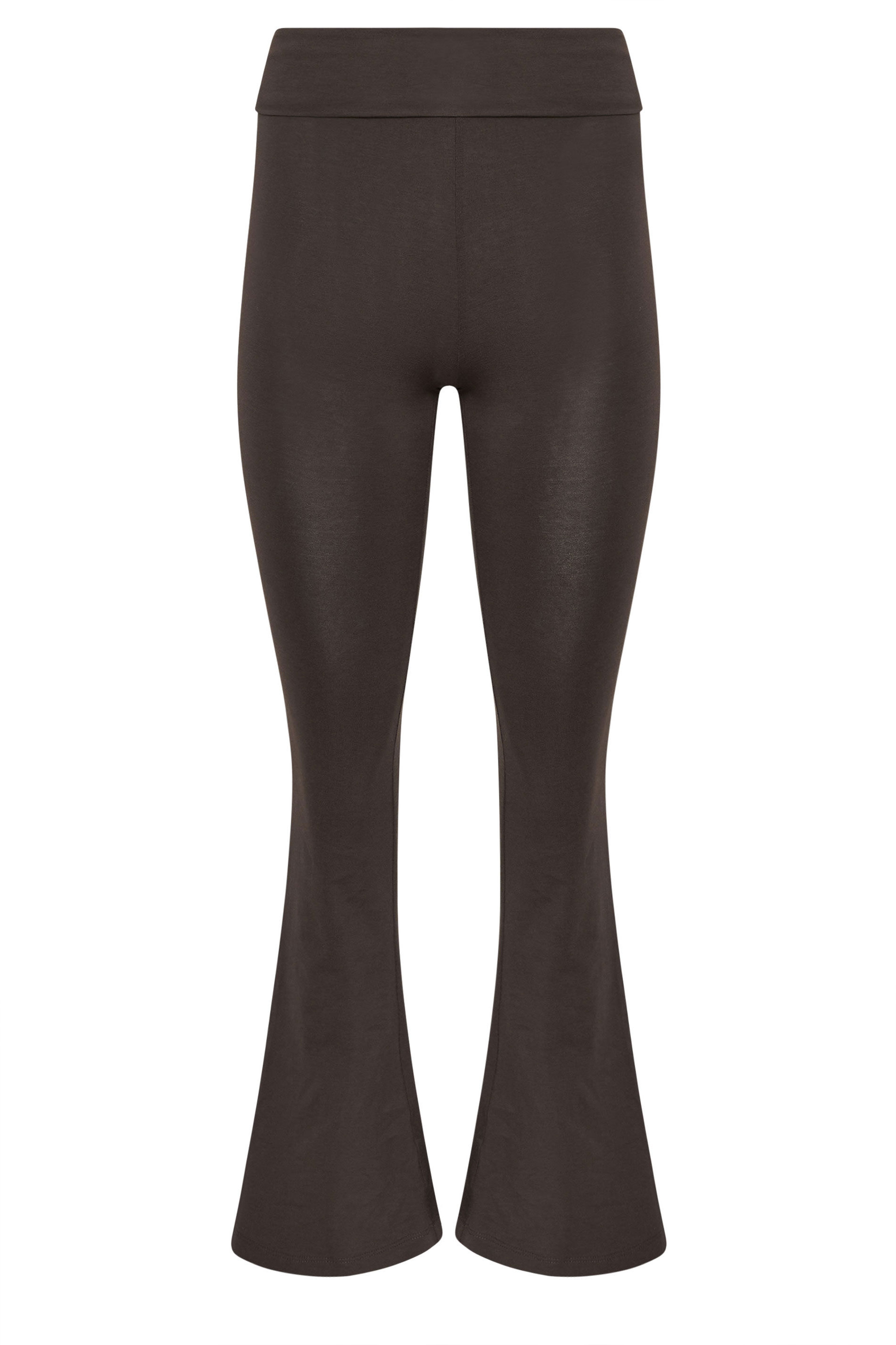 PixieGirl Petite Women's Chocolate Brown Fold Over Flared Leggings | PixieGirl 6