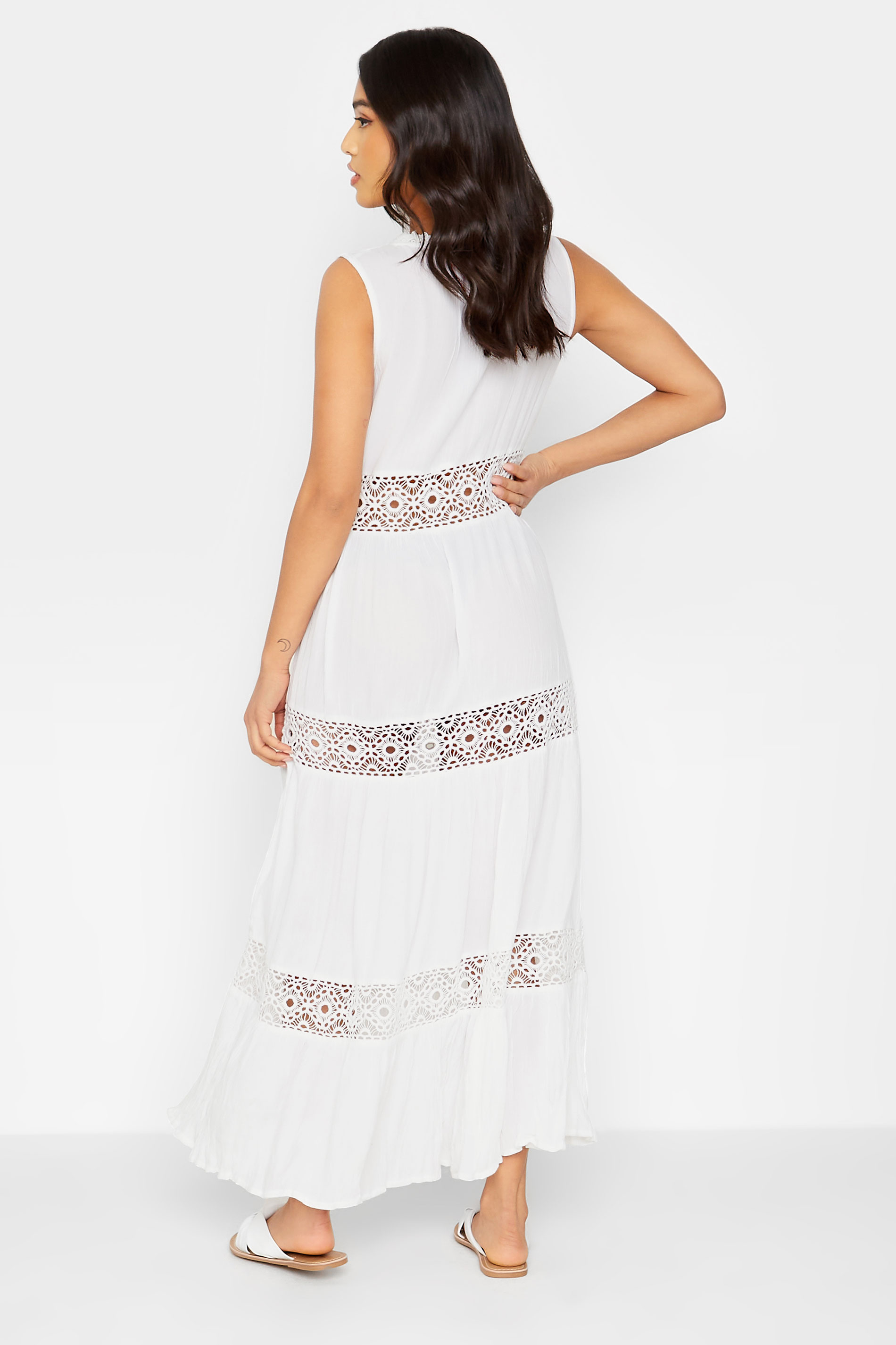 Petite White Crochet Trim Maxi Dress | PixieGirl 3
