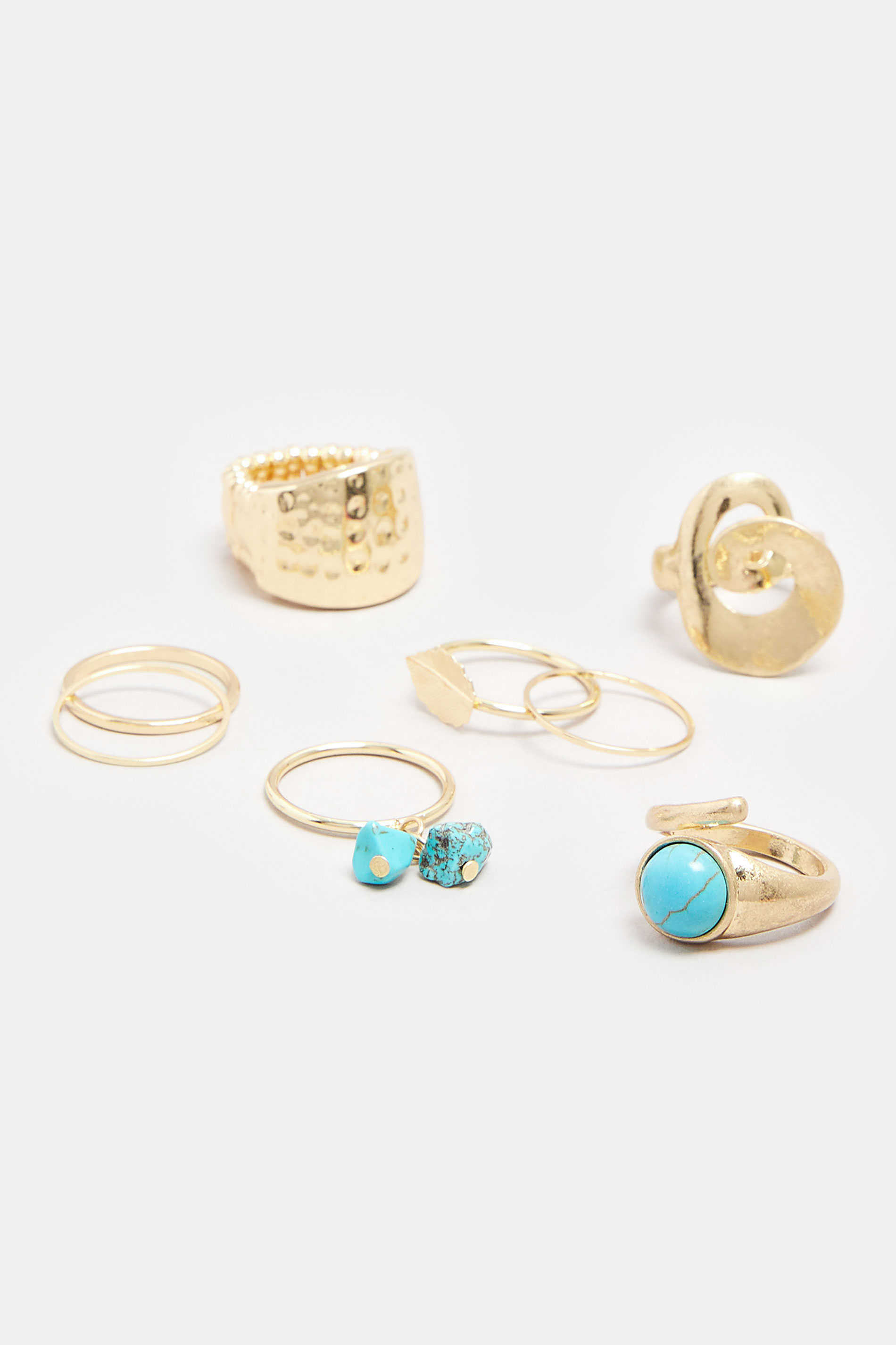 6 PACK Gold Tone Statement Stone Rings | Yours Clothing 3