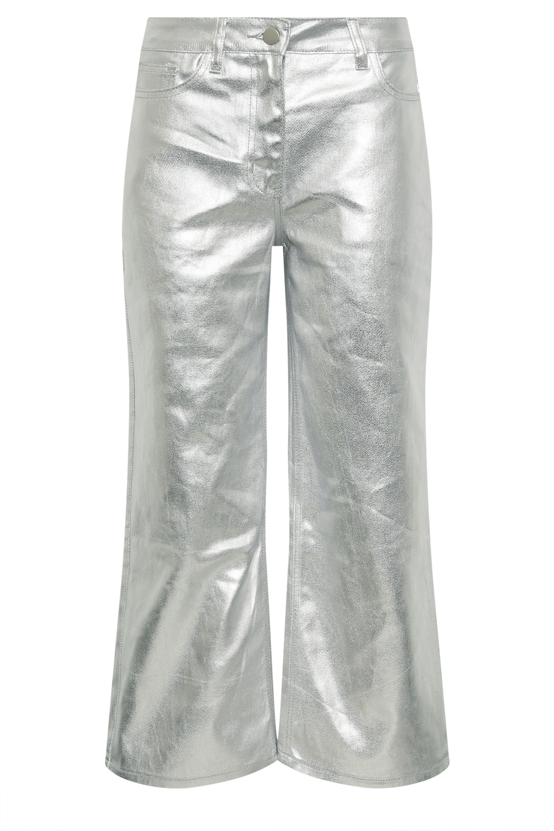 PixieGirl Petite Women's Silver Non-Stretch Metallic Wide Leg Jeans | PixieGirl 7